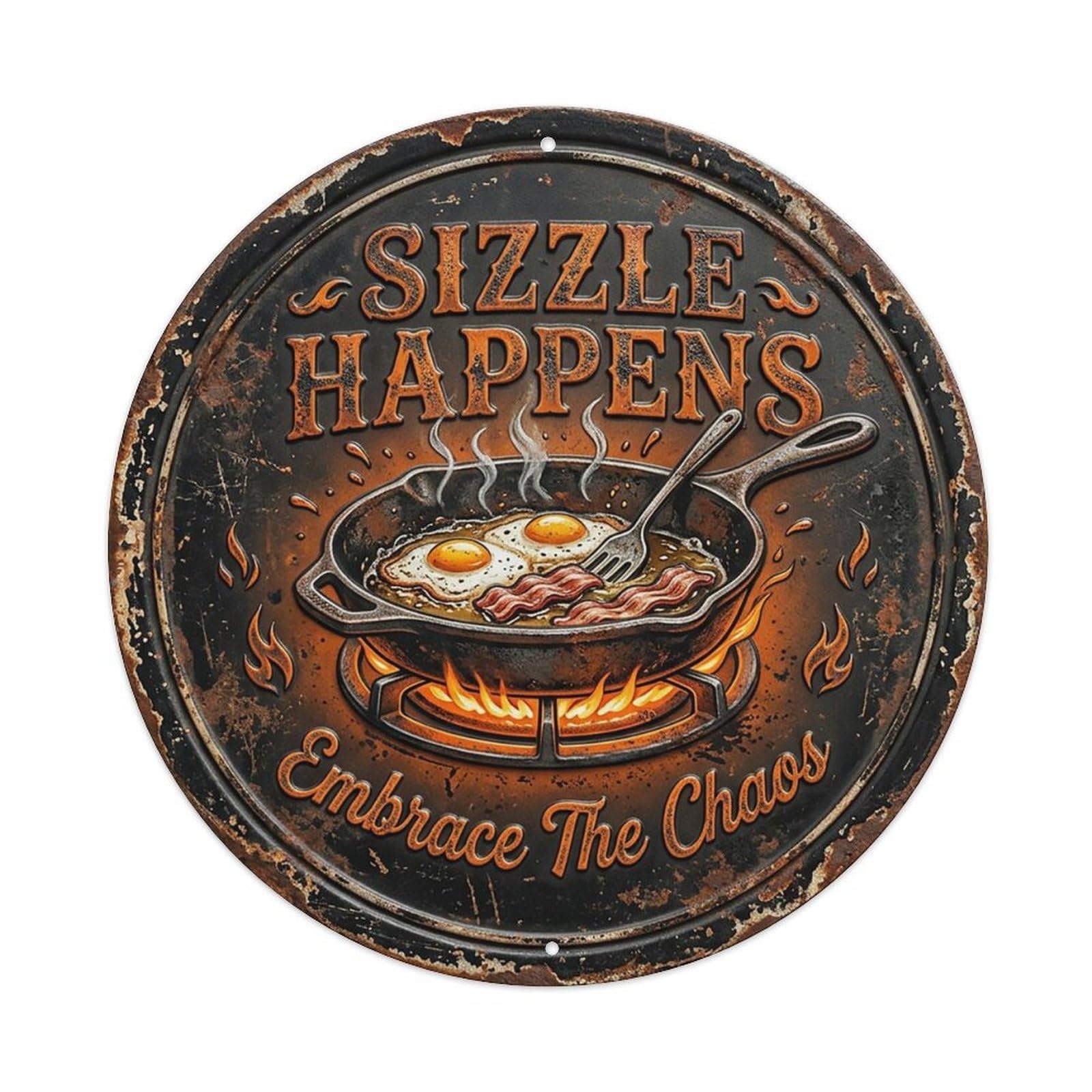 Cast Iron Skillet Sizzle Kitchen Metal Tin Sign