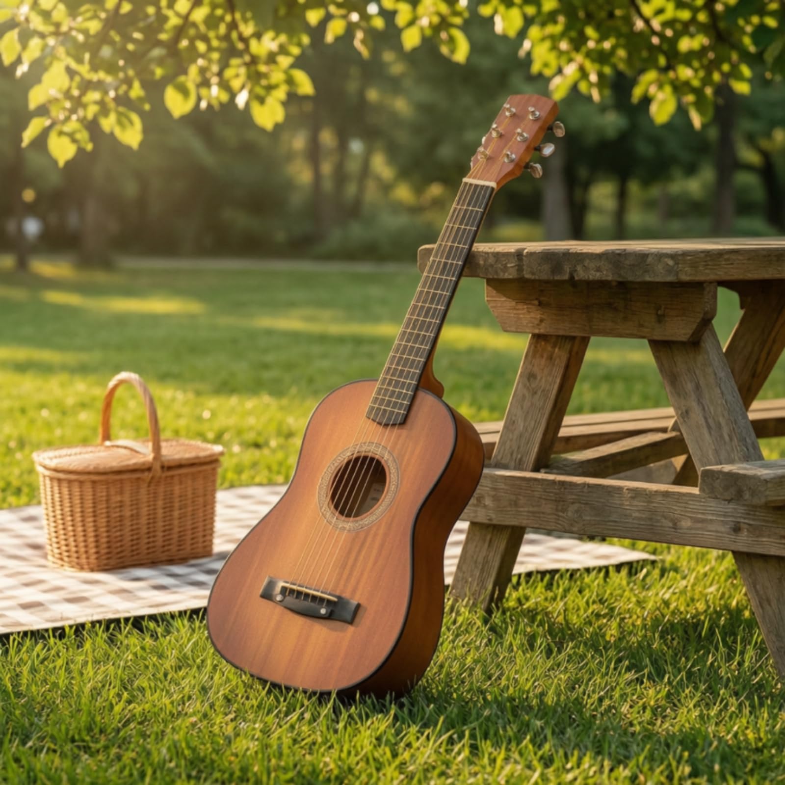 Qianly Chitarra Acustica Maneggevole Chitarra Piccola Suono Caldo Strumento Musicale per Bambini, Studenti, Casa, Nero, 23 Pollici