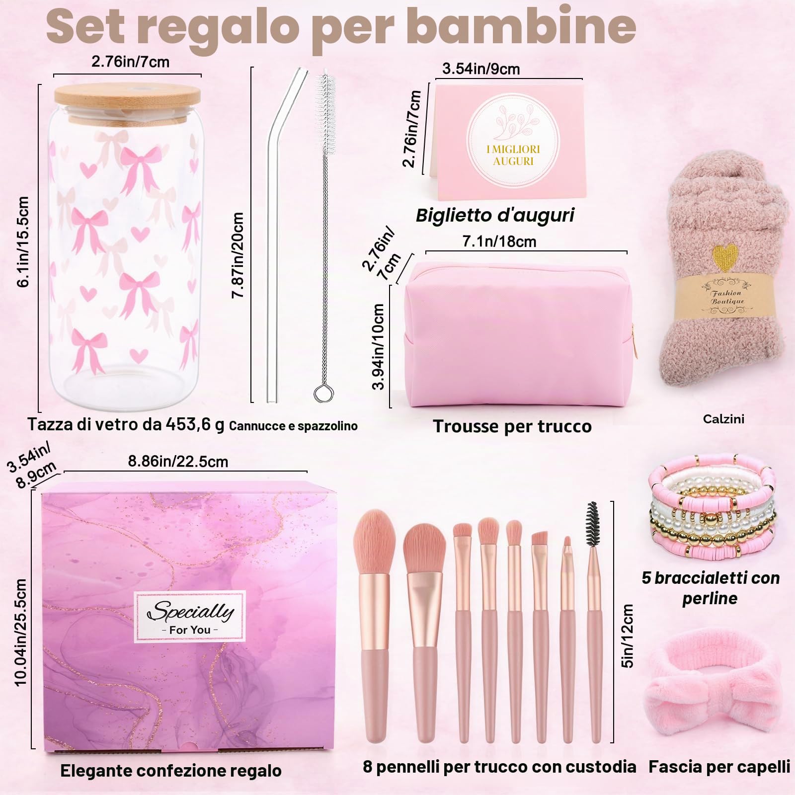 Regali per Ragazze Adolescenti di 8 9 10 11 12 13 14 15 anni, Regalo di Compleanno Pasqua per Ragazza Dagli 8 ai 15 Anni, Tazza di Vetro con Coperchio e Cannuccia, Tazza da Caffè con Stampa Fiocco