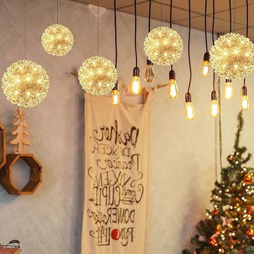 Miniatura 5 de Luces de Navidad de 7 pulgadas brillantes para colgar al aire libre, luces parpadeantes, 100 luces LED de luz estelar, esfera blanca cálida, suave,