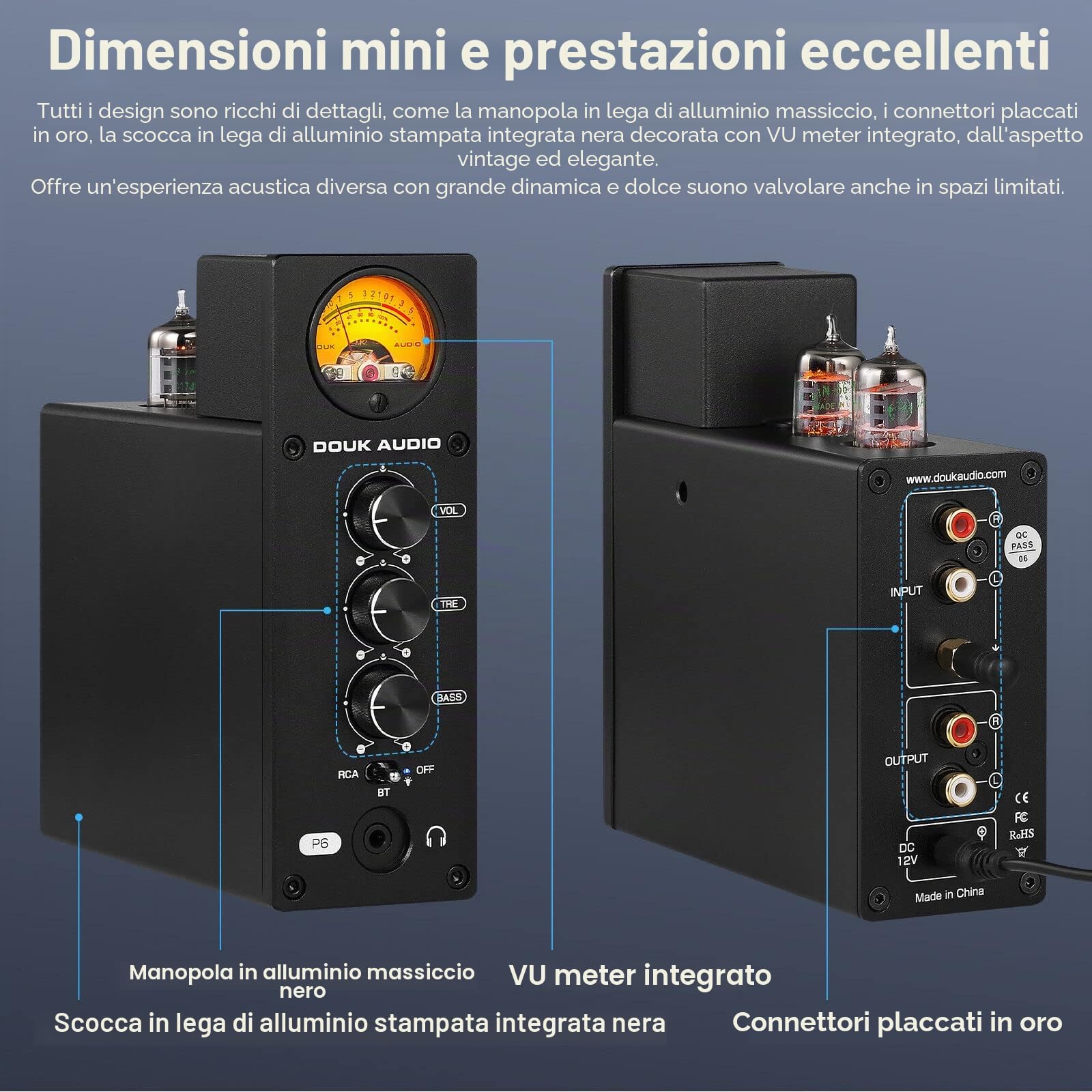 Douk Audio P6 HiFi Bluetooth Preamp Valvole Tube Preamplificatore Stereo Audio Amplificatore Cuffie Amp VU Meter