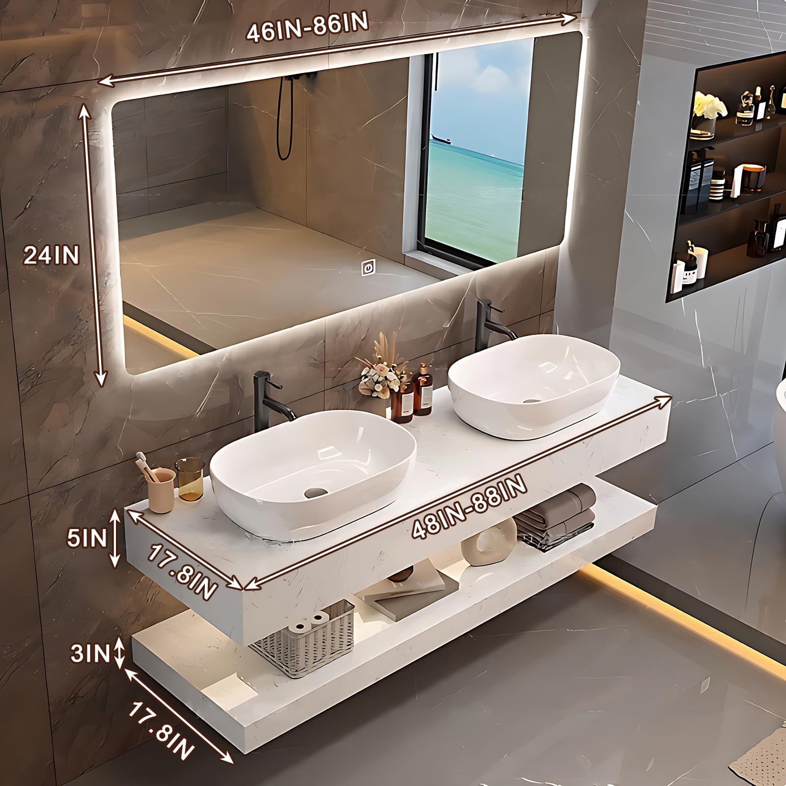 Amazon.com: TIZAZO 56IN Bathroom Vanity - Marble Double Sink