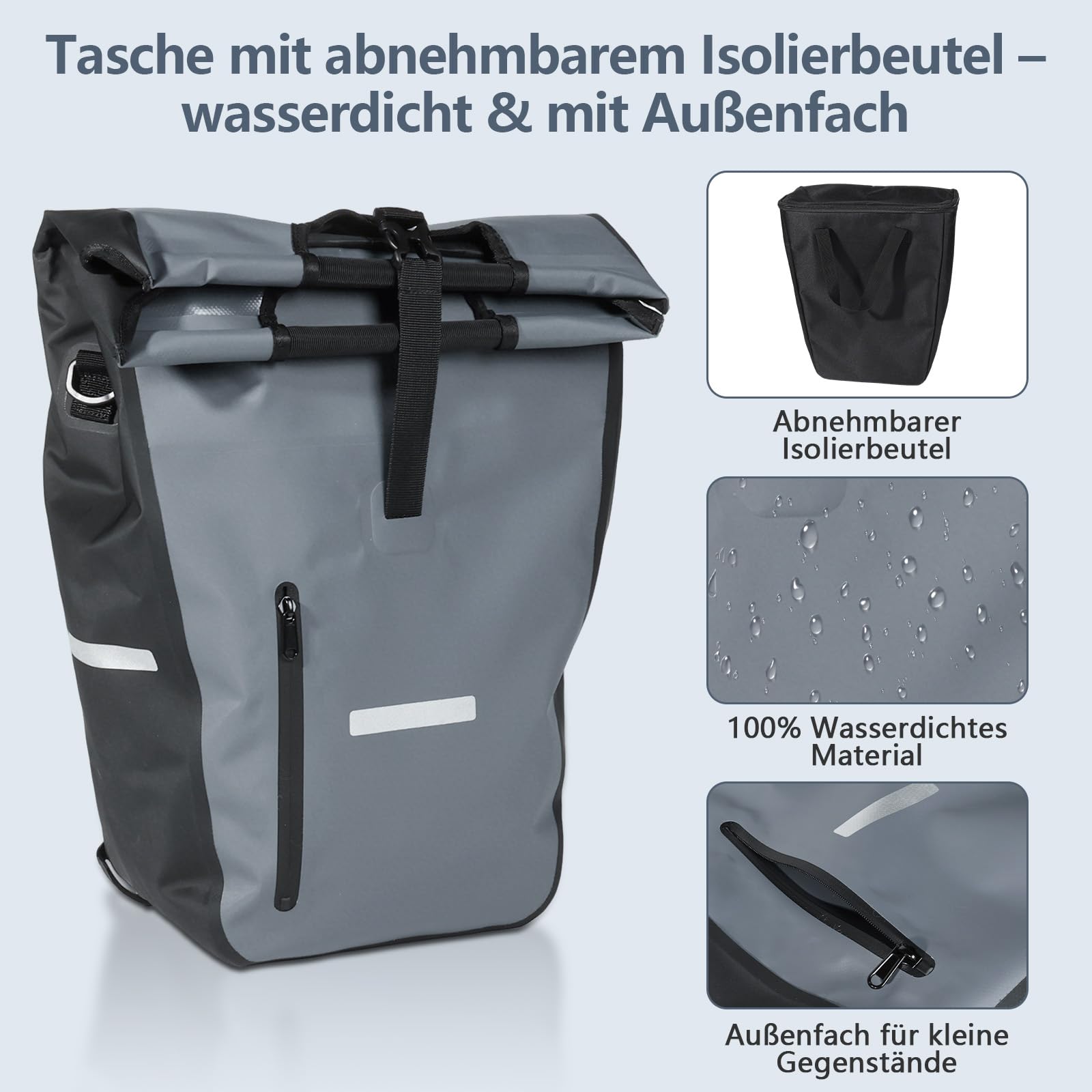 Sacoches de vélo pour porte-bagages avec sac isotherme amovible