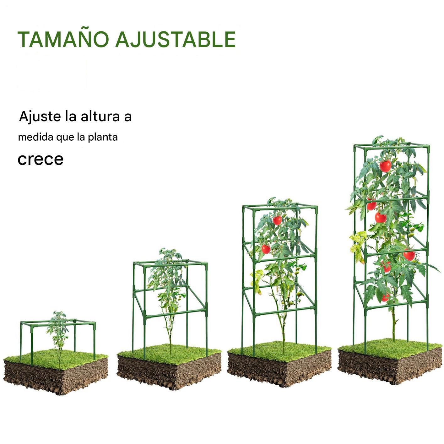 Entutorado para Tomates Soporte Cuadrado Ajustable en Altura de 3 Piezas | Tutor de Plantas Resistente para Judías Pepinos Verduras Rosas Peonías Macetas Bancal Elevado Jardín Patio Césped