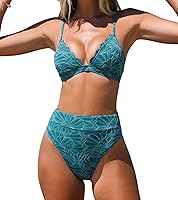 CUPSHE Women's High Waisted Scalloped V-Neck Bikini Set - Cheeky Two-Piece Swimsuit