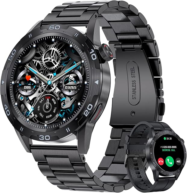 LIGE Smart Watch for Men with Bluetooth Calling, 1.32'' HD Full Touch Screen Fitness Tracker with Heart Rate/Sleep Monitor, IP67 Waterproof Stainless Steel 100+ Sports Modes Pedometer for Android iOS