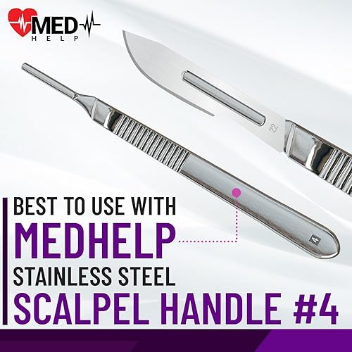 Miniatura 3 de Paquete de 100 cuchillas desechables de bisturí #22, cuchillas quirúrgicas tamaño 22, herramienta de hoja dermaplane de acero de alto carbono. Hoja