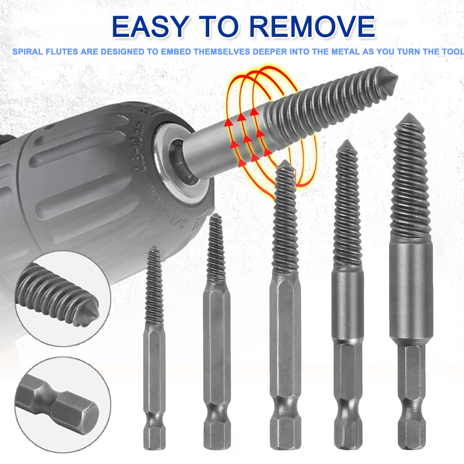 Large Bolt TOPEC Damaged Set, 7 Piece Easy Out Bolt Extractor For ...