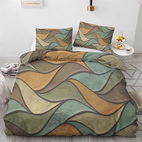 zcwl Juego de funda de edredón King Juego de cama abstracto Patrón de arte moderno 3 piezas Funda de edredón de microfibra suave con lazos de