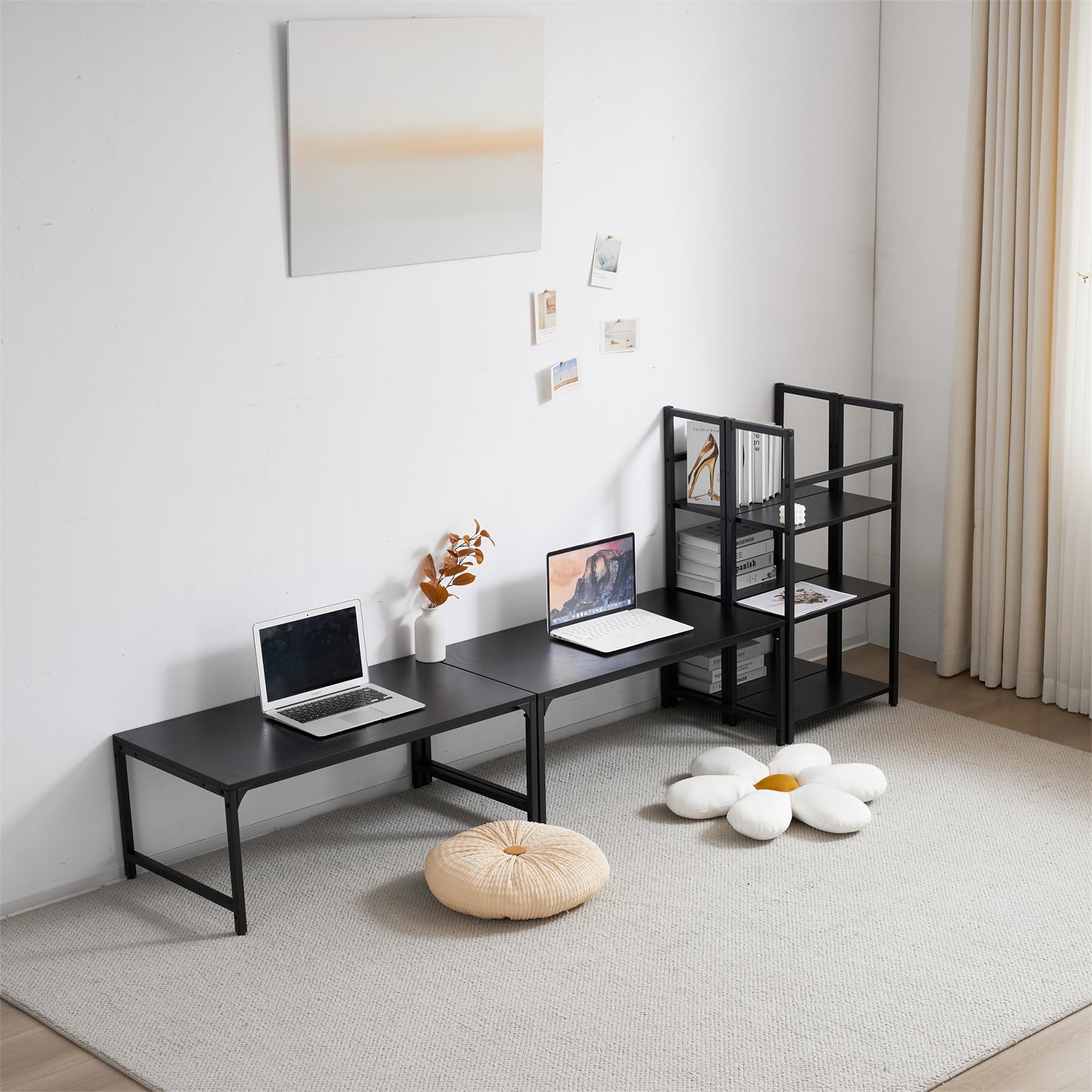 【新品登場】【グレー】H型PCデスク ロータイプ一体型 ラック付き デスク Amazon | パソコンデスクH型PCデスクdesk ロータイプ一体型