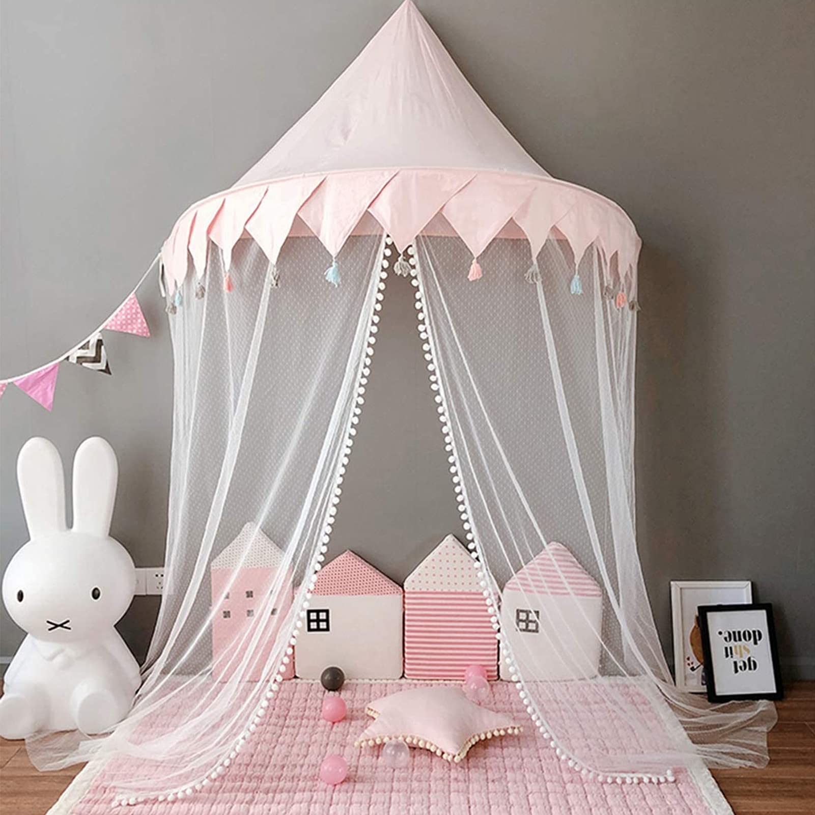 Prinzessinnen-Mädchen-Tagesdecke, Baby-Dreieck-Spitze, Haus-Leseecke, Runde Spitzen-Kuppelvorhänge, Dekorieren Sie EIN Zelt Mit Spielenden Sternen Für Kinder