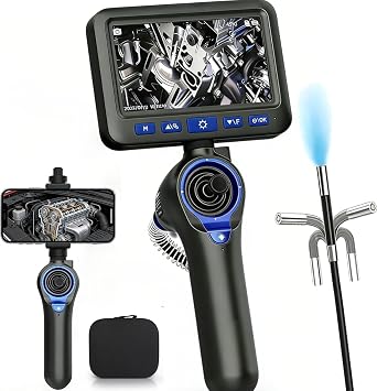 4-Way 360 Articulating Borescope with Light & Detachable Joystick, 5" HD Screen 6.2mm/0.24 in Slim Inspection Camera, 4.0Ft Semi-Rigid Cable for Automotive,HVAC,Mechanical