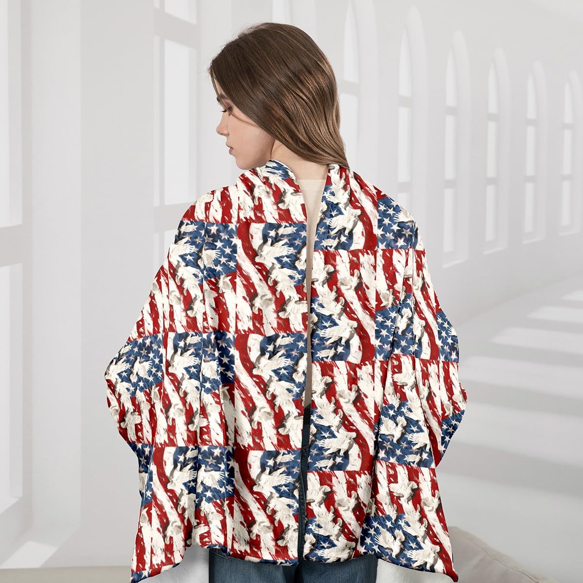 Homemissing Manta de forro polar con mangas para mujer, cálida y acogedora de 50 x 70 pulgadas, manta de felpa mullida con diseño de bandera para niños, manta de felpa súper suave con diseño de la