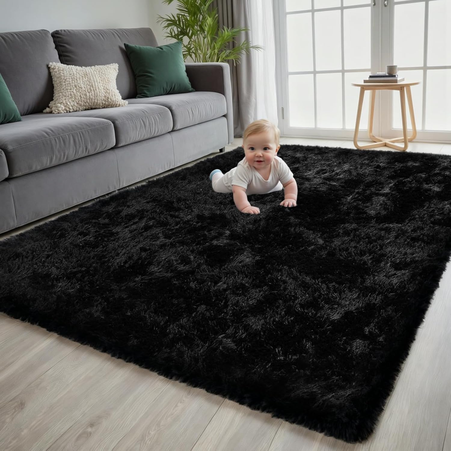 5x7 Area Rug for Living Room, Ultra Soft Fluffy Shag Rugs for Bedroom, Non-Slip Large Fuzzy Plush Rug Indoor Floor Carpet for Nursery Kids Office Dorm Modern Decor, Black