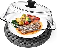 Snuvid 2-in-1 Glass Microwave Splatter Cover & Silicone Mat - 10in Tall BPA-Free Lid, Heat-Resistant Splatter Guard with Steam Vents
