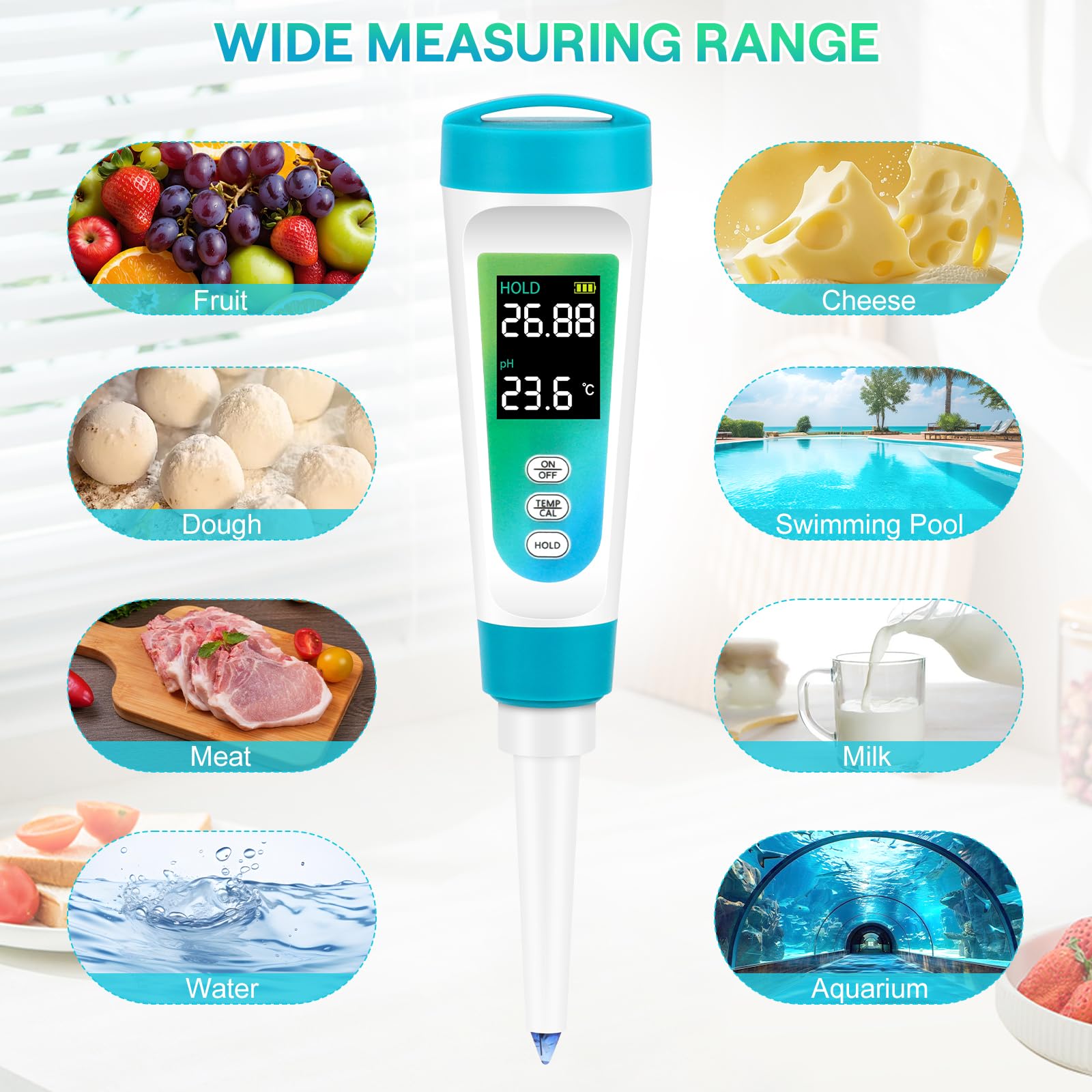 pH Mètre Alimentaire, Testeur de pH pour Substances semi-solides & liquides, avec affichage LCD °C/°F, pH Mètre Alimentaire Testeur pour Pâte à Pain et Levain