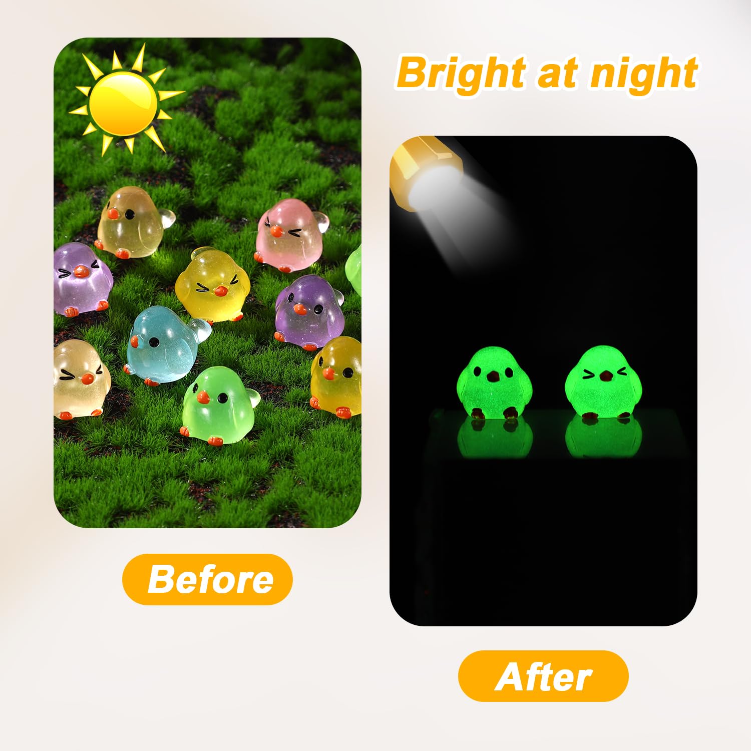 70pcs Luminous Mini Resin Bird, Mini Glow in The Dark Bird Tiny Resin Birds Miniature Resin Animal Small Resin Figures Bird Toys for Garden Toppers Dollhouse Decorations - Image 3