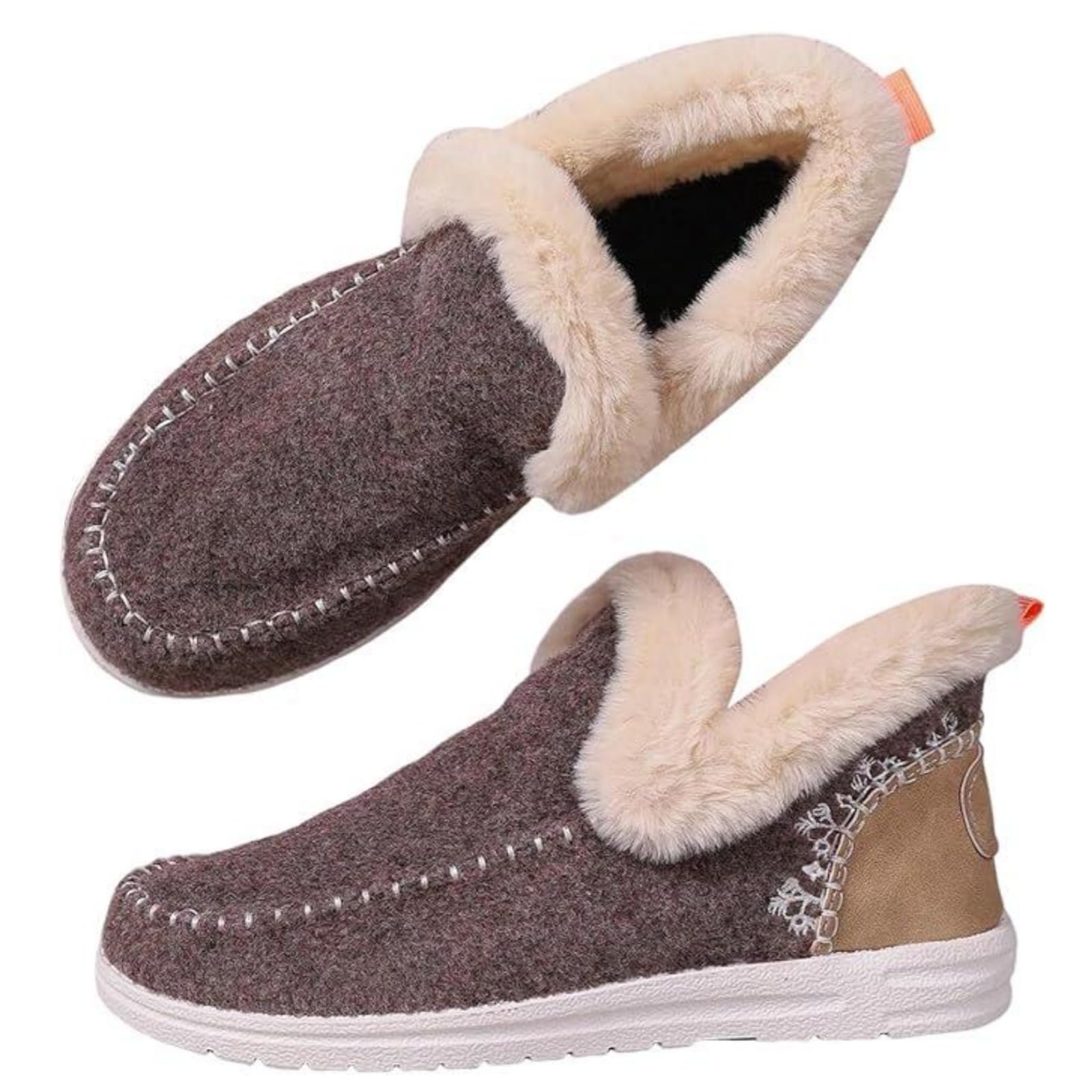 Winter Boots For Women Fur-Lined Non Slip Snow Boots Warm Slip On Ankle Booties Comfortable Walking Loafers Shoes