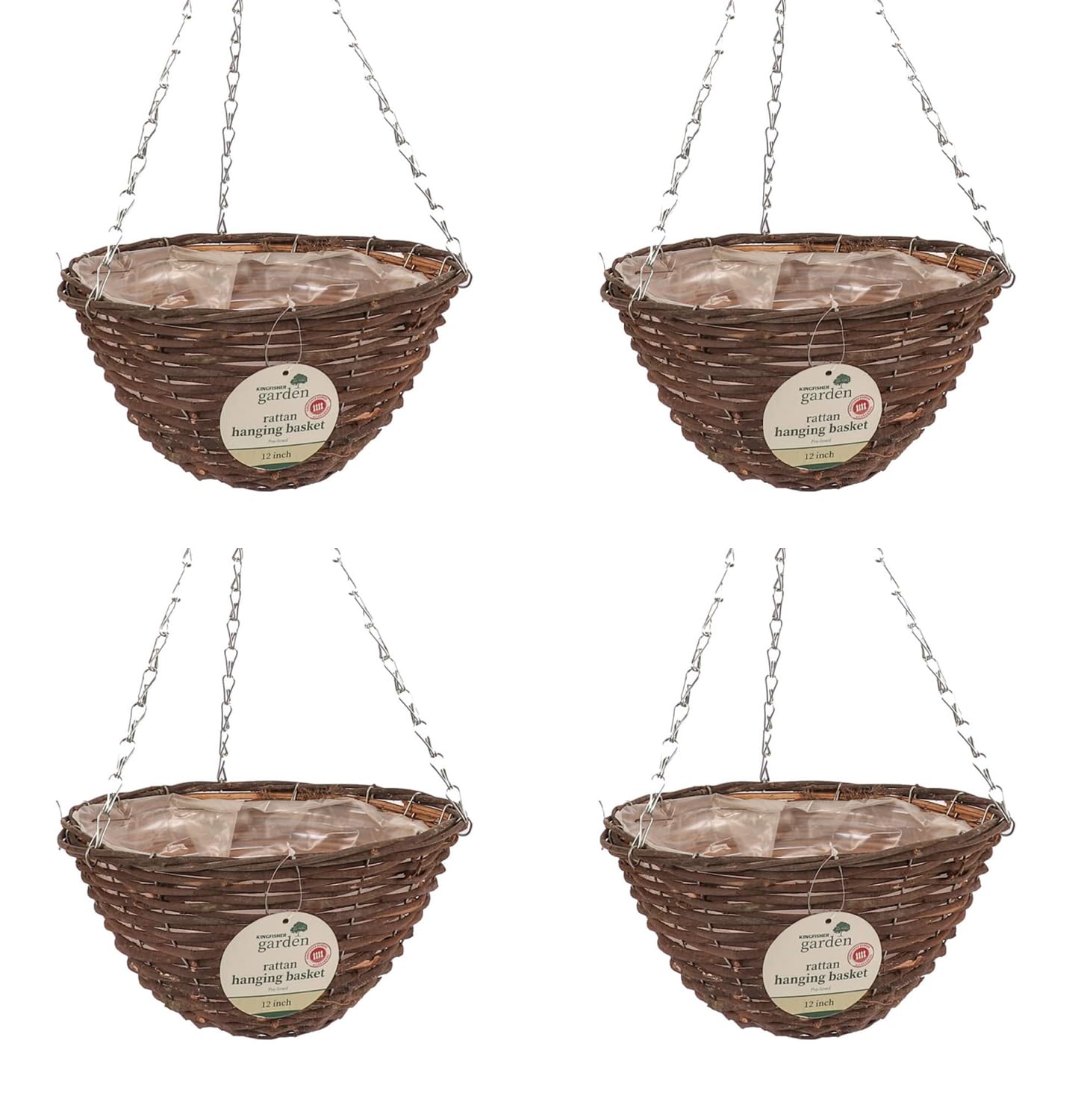 Quickdraw 4 x Hanging Baskets 12 Inch Dark Brown Wicker Style Rattan Planters 4pcs