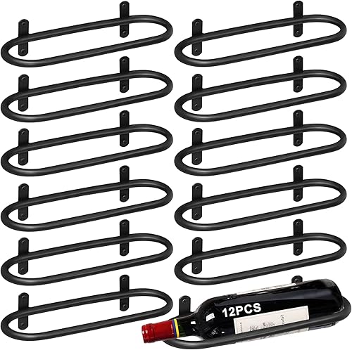 12 estantes de vino montados en la pared, soporte de metal para botella de vino tinto, estante de exhibición de botellas de licor negro, soporte de