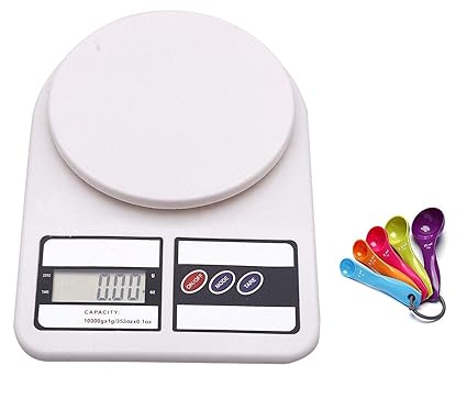 ADEPT Electronic Kitchen Digital Weighing Scale Upto 10 Kg and with 5 PCs Mini Measuring Spoon Set (Multicolour)