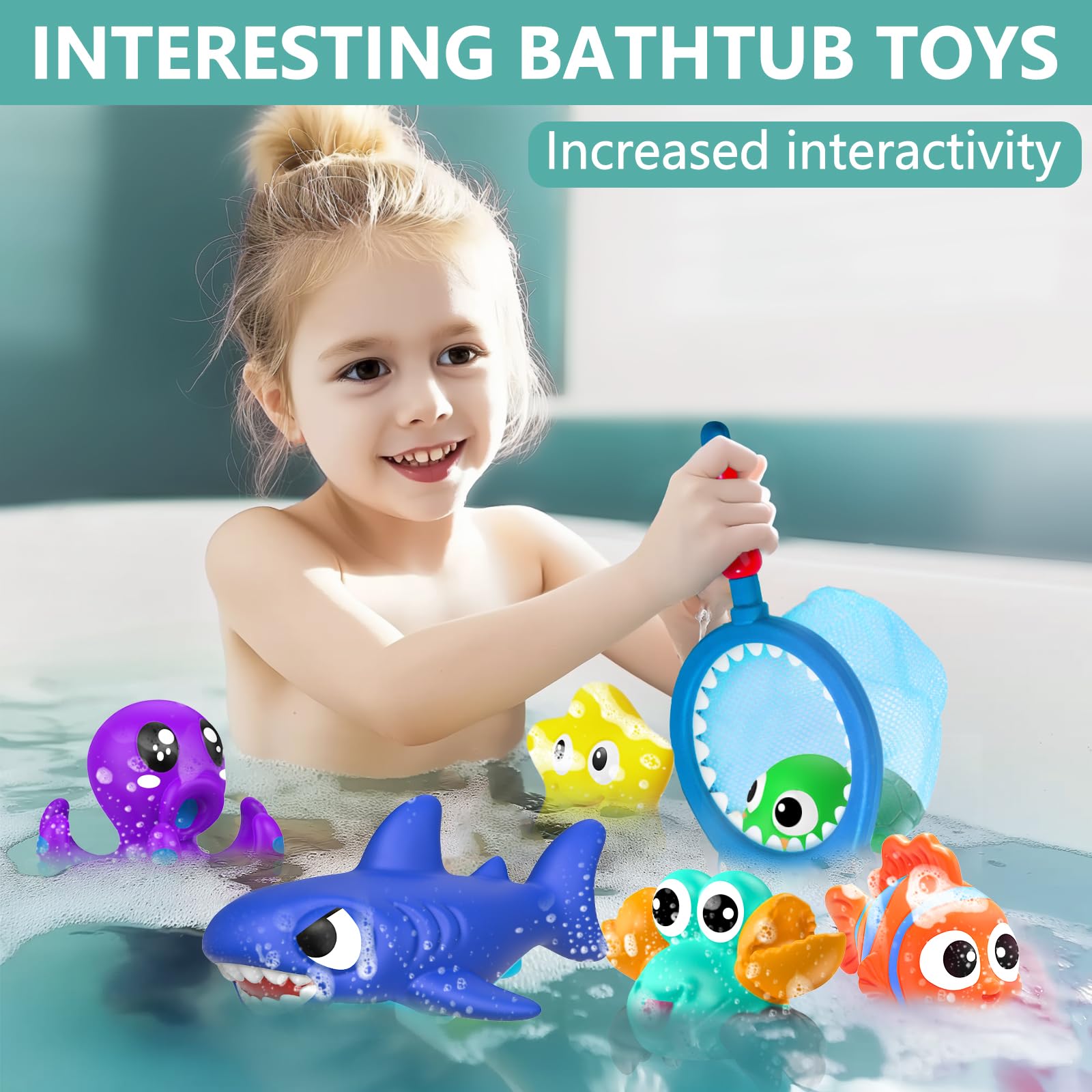 Juguetes de baño sin moho sin agujeros para niños de 1 a 3 años, juguetes de agua para bebés y niños pequeños, juguetes de baño de animales del océano para bañera, ducha, playa, piscina, mesa 4
