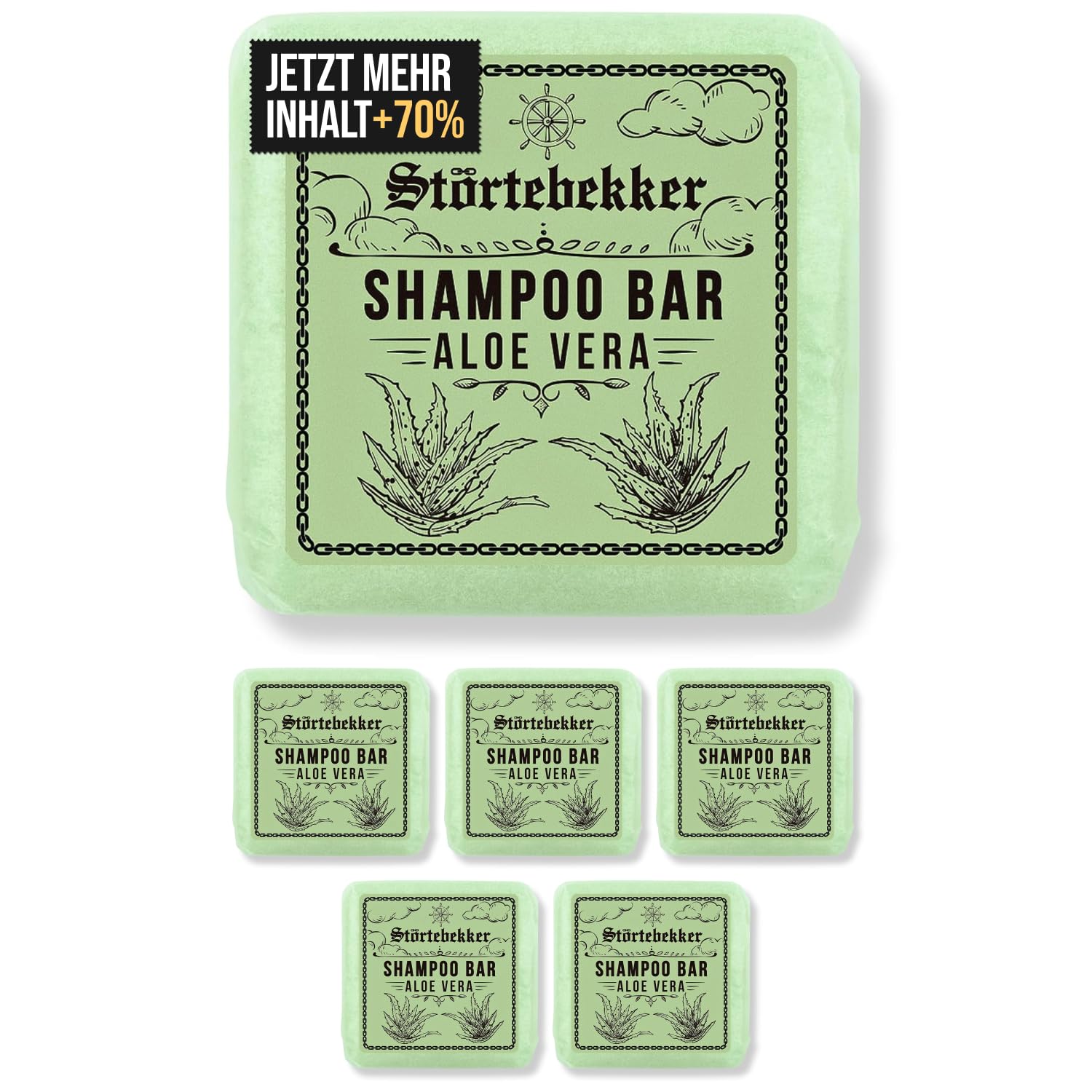 Störtebekker® Premium Shampoo Bar Aloe Vera (6x) - Festes Shampoo Herren & Damen - 3in1 Duschseife Männer für Haare, Kopfhaut & Bart - Feuchtigkeitsshampoo - vegan, handgefertigt - 6x100g