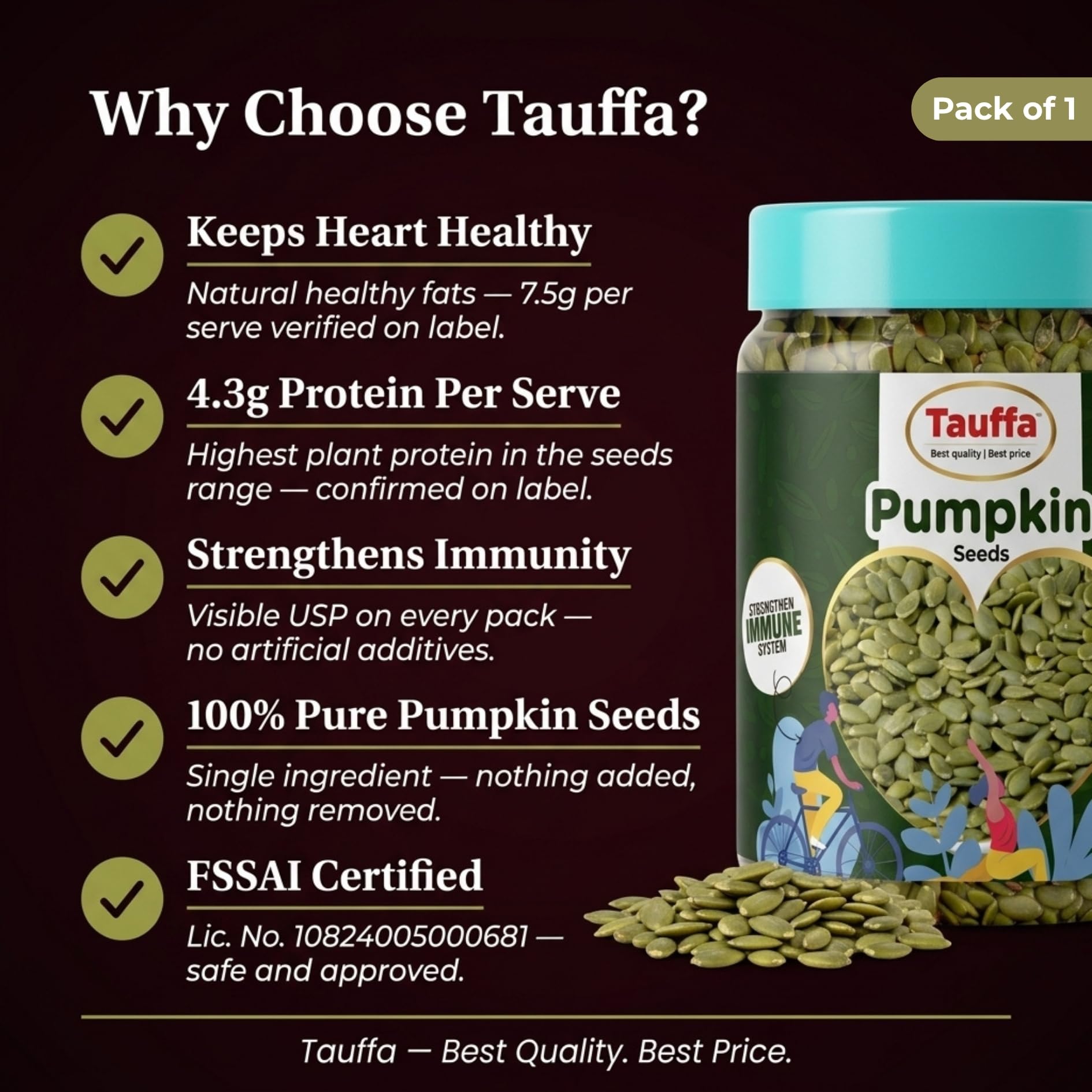 Tauffa Premium Raw Pumpkin Seeds 250g | AAA Grade Kaddu Beej | Handpicked Unroasted Seeds for Eating | High in Protein & Fibre | Healthy Snack 4