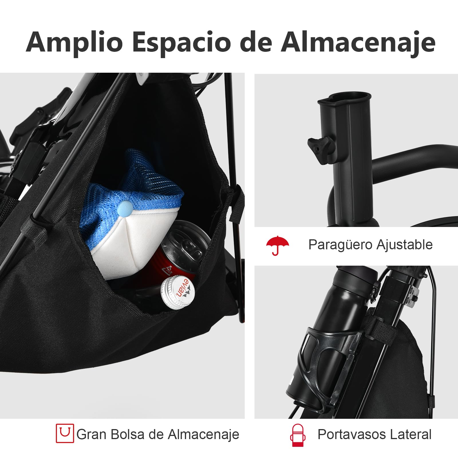 GYMAX Carro de Golf Plegable 3 Ruedas con Altura Ajustable y Portabebidas