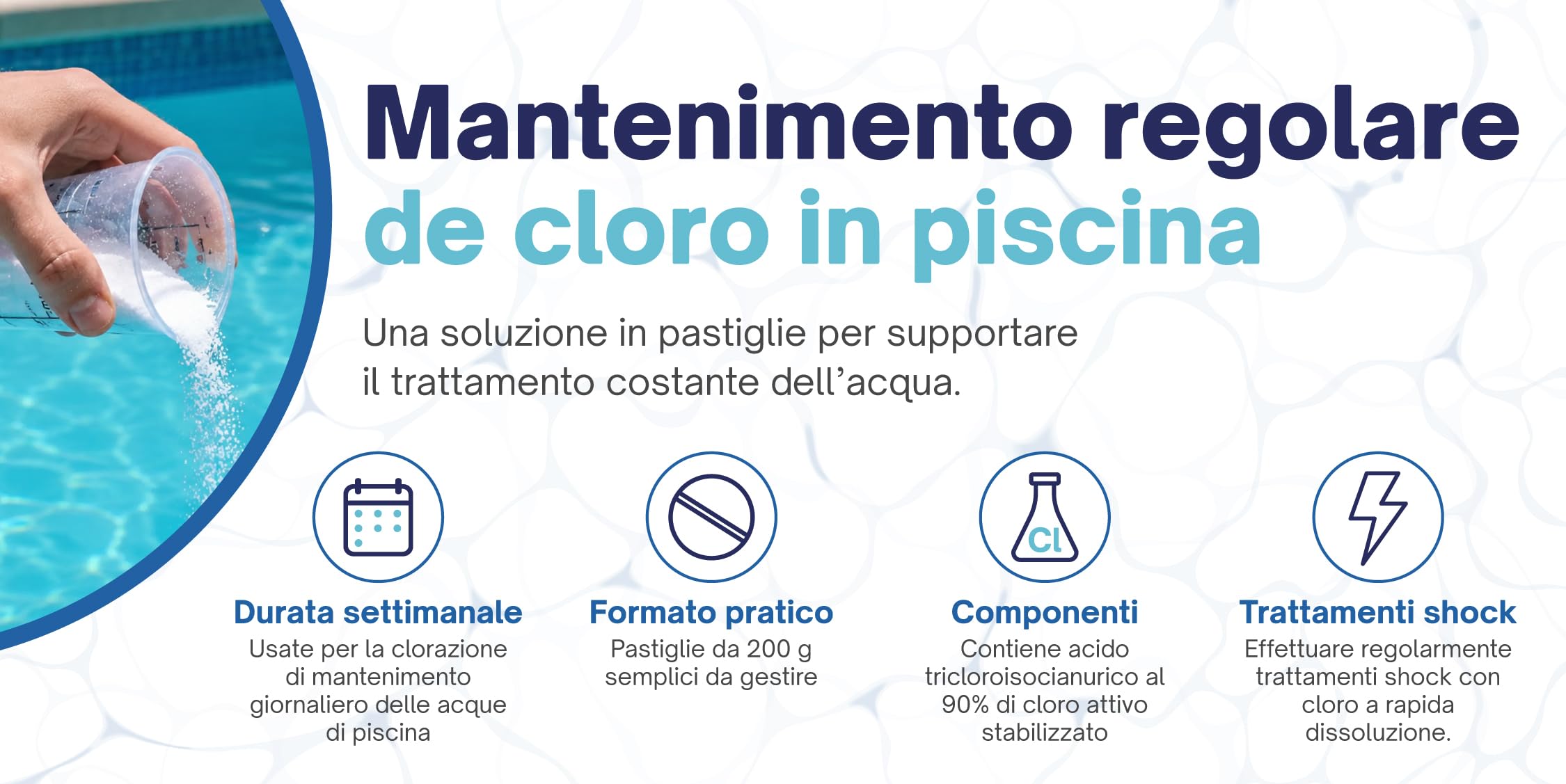 Tricloro Pastiglie 200 g Cloro Lento per Piscina, 10 kg | Rilascio graduale per una protezione costante dell'acqua