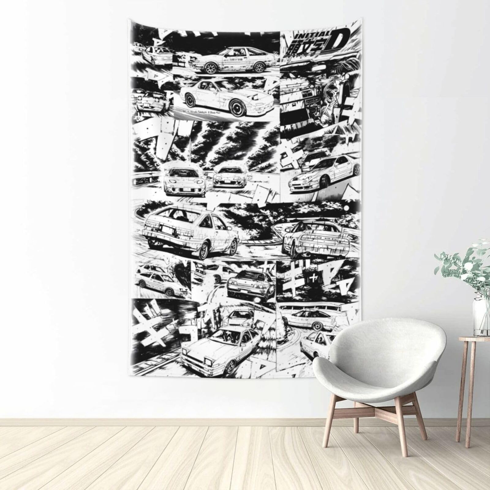 KLEIDUNGKLEIDUNG Anime Initial D Tapestry Wall Hanging Decor Blanket For Bedroom Living Room Home Decor 60x40in