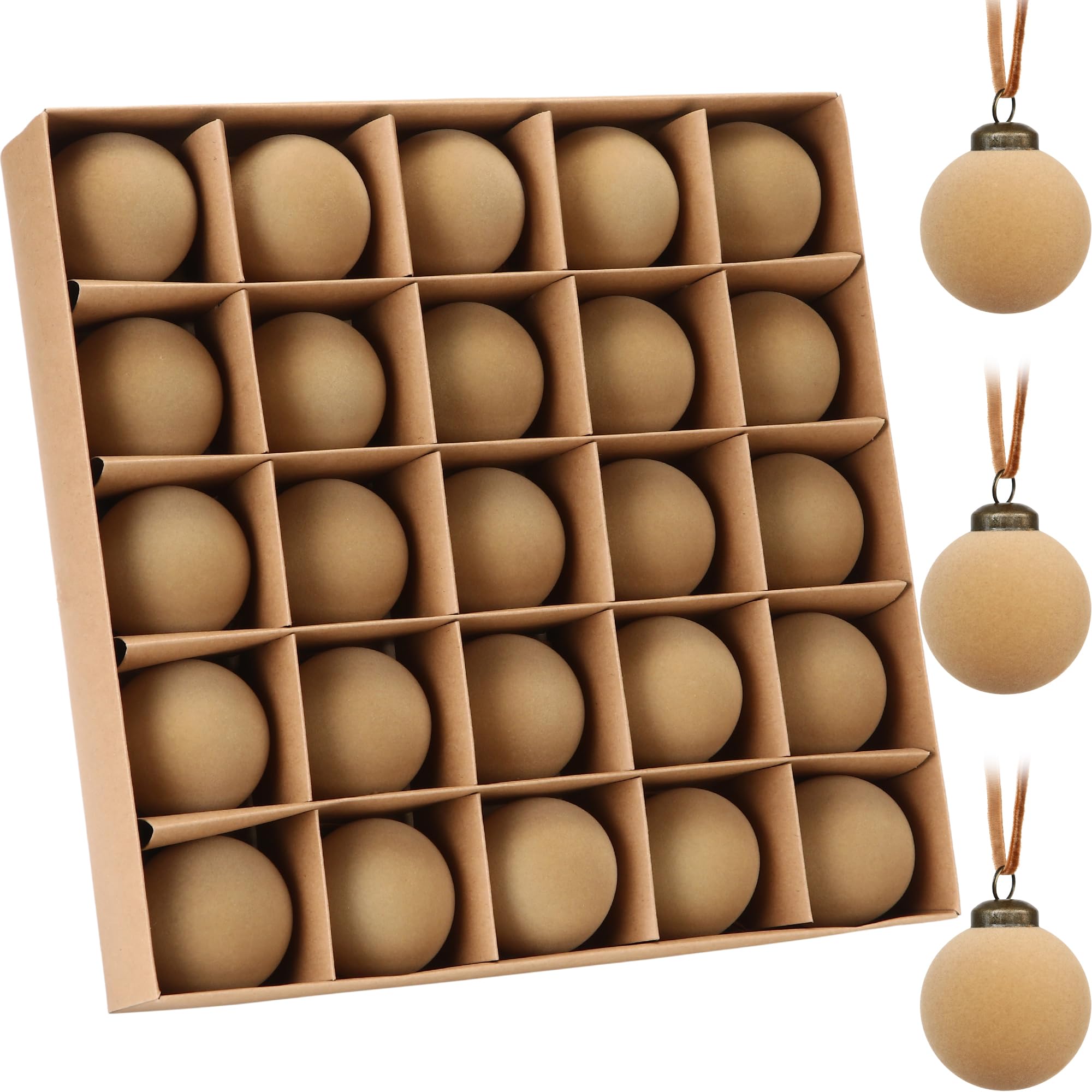 Sea Team 25-Pack Flocked Velvet Baubles 60mm Beige