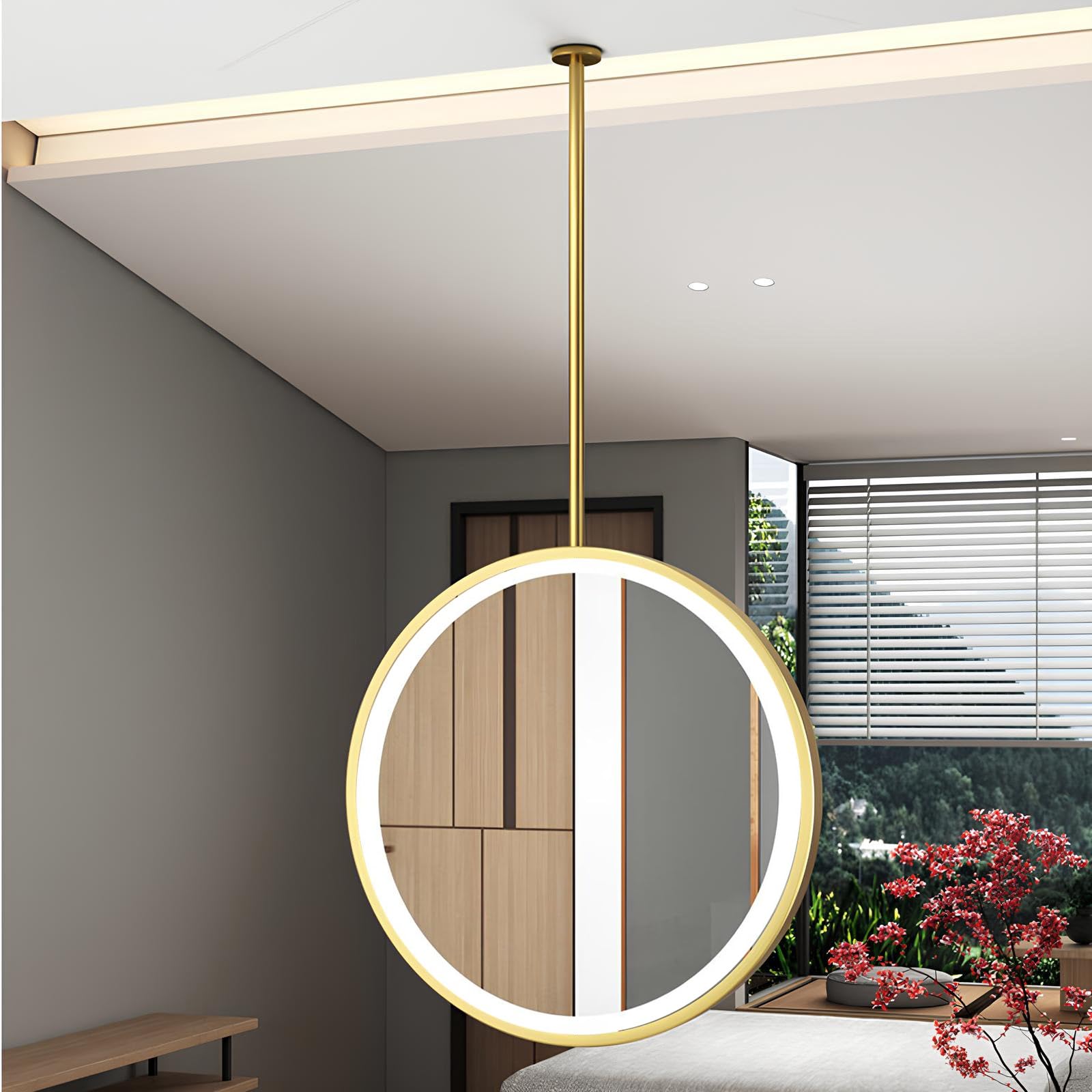 Okrągłe sufitowe lustro do makijażu LED Smart Touch Lustro łazienkowe ze ściemniaczem 3 kolory 50 cm/19,7 cala Ele d h