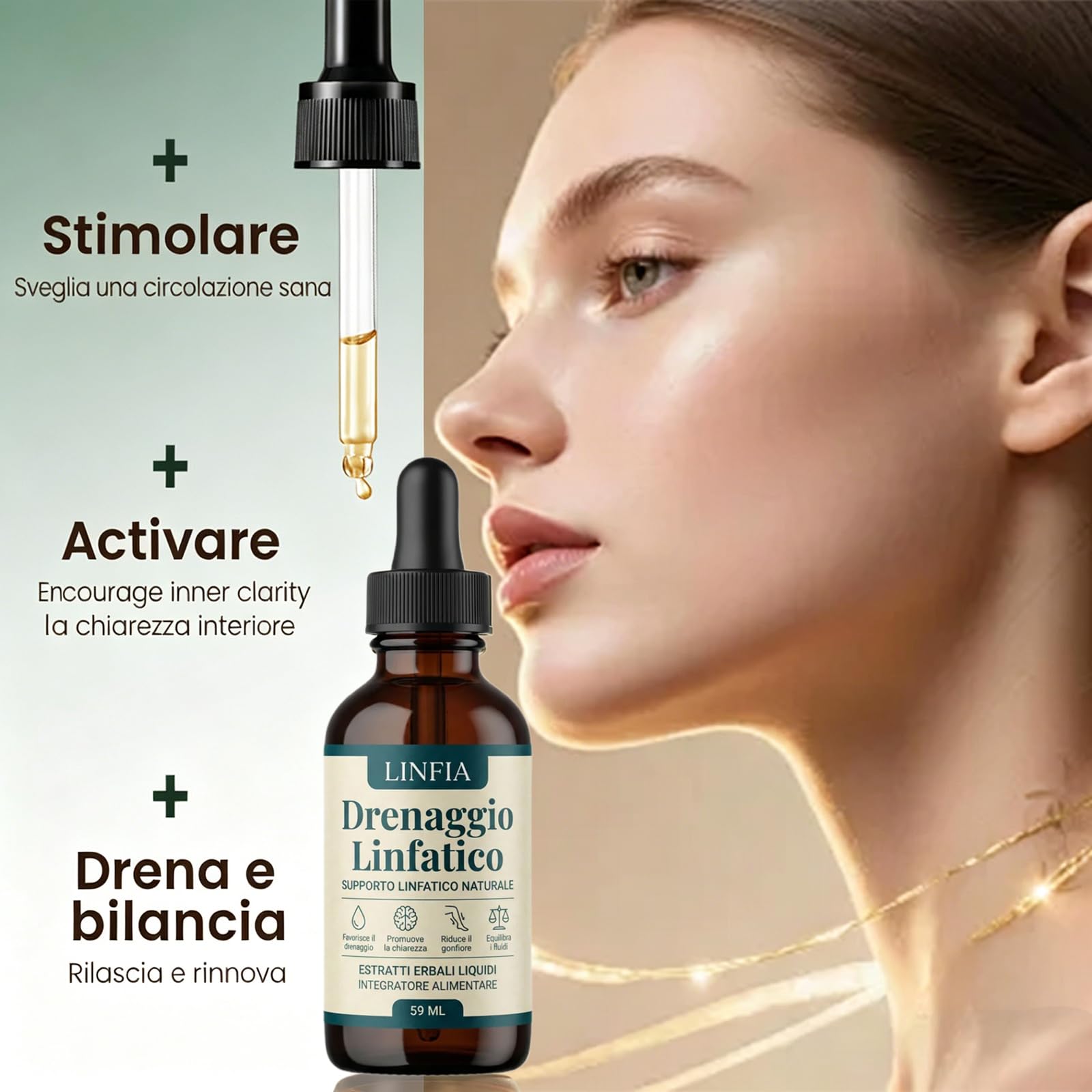 DITU Iinfia Drenaggio Iinfatico Gocce, Formula Erboristica Naturale, Adatte per Donne e Uomini 59ML (1 bottiglia)