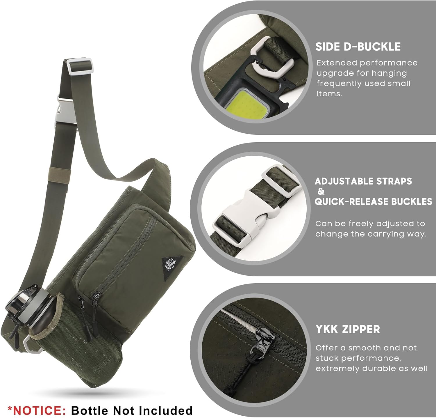 Waist Pack with Water Bottle Holder for Men Women Waist Bag Running Waist Pack Waterproof for Outdoor Travel Cycling Climbing Walking Fit All Phones (Bottle Not Included) (Green) - Image 3