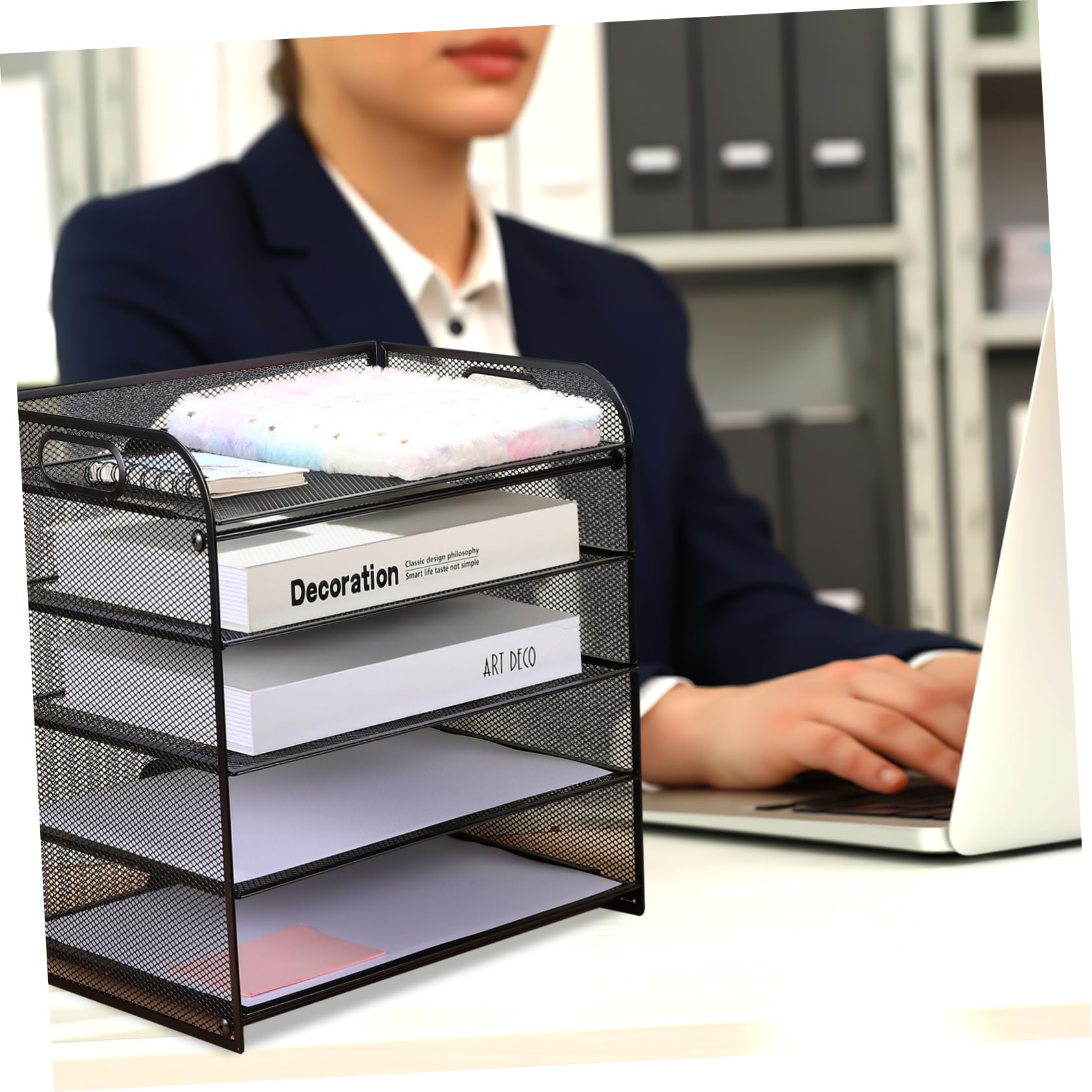Mipcase Organizzatore Di File Da Scrivania Vassoio Per Carta Da Scrivania Portaoggetti Per Documenti Separatore e Maniglia Per Ufficio e Casa
