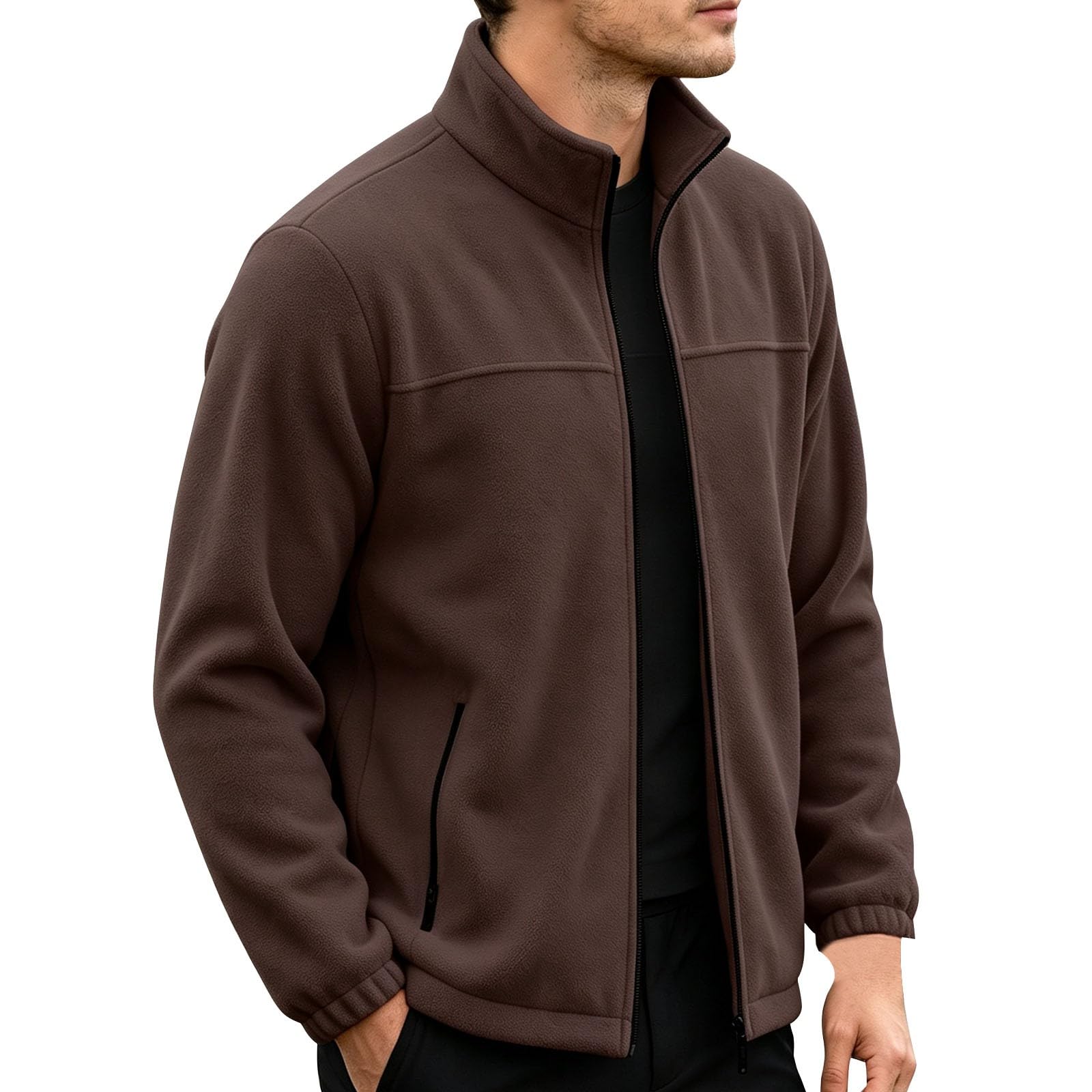 Pullover a maniche lunghe in pile per uomo-Stand Neck Full Zip Jumper Mens