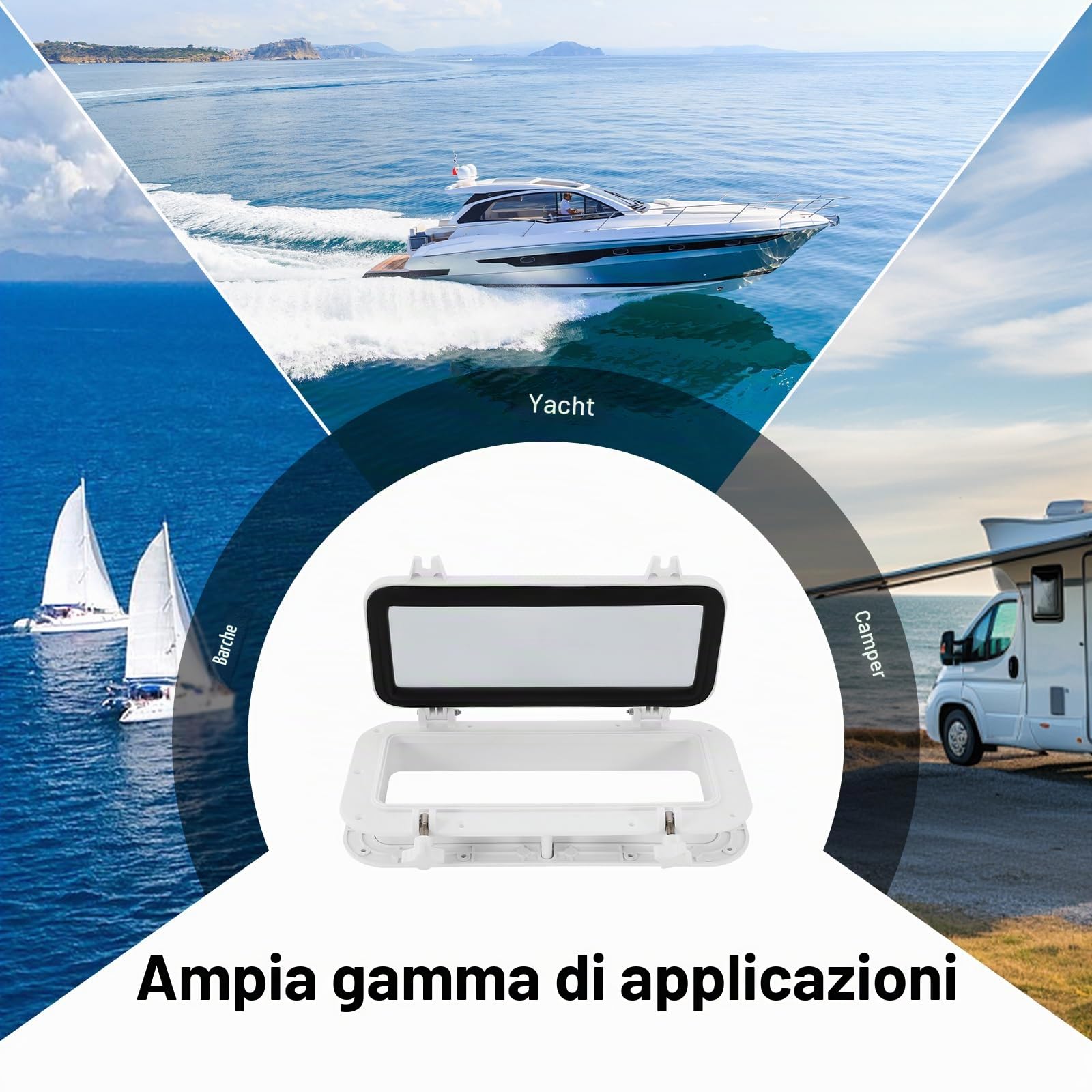 Oblò finestra per barca, camper – cassa rettangolare, vetro 4 mm, nero, materiale ABS
