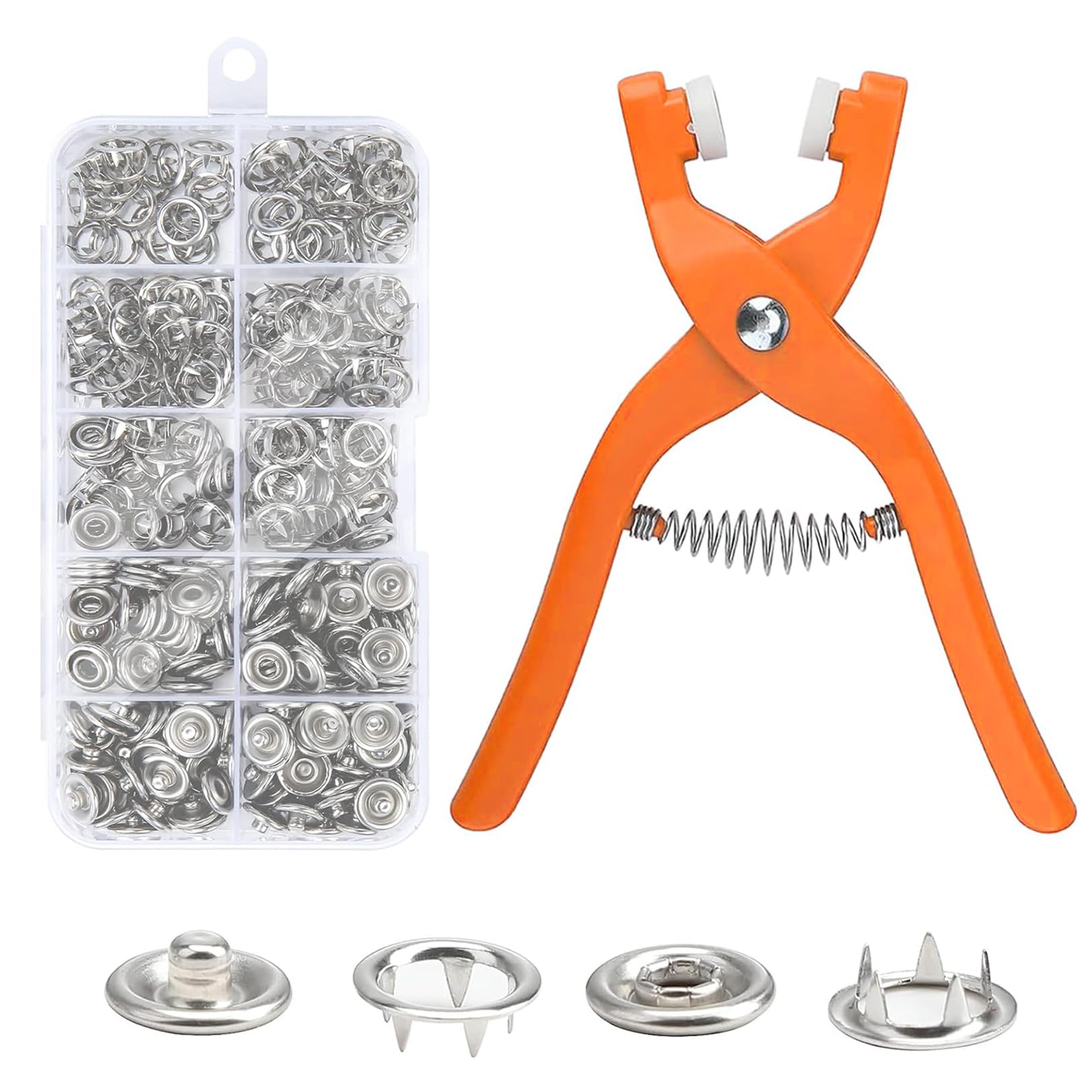 100 Sets Silver Press Studs snap Fasteners, Press Studs Kit Sewing Free Buttons Set, snap Fastener kit, with Metal Hand Pressure Pliers Tool, for Clothing Crafting, Leather, Jeans, Bags