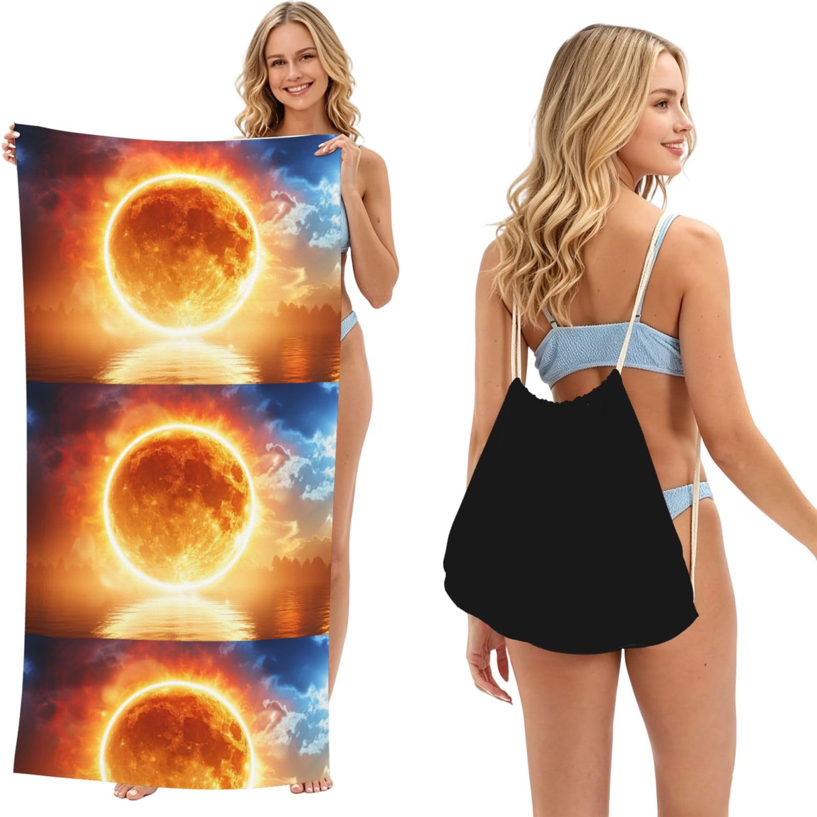 SKGOHLH Glowing planet 2in1 Packable Beach Towel Bag Women