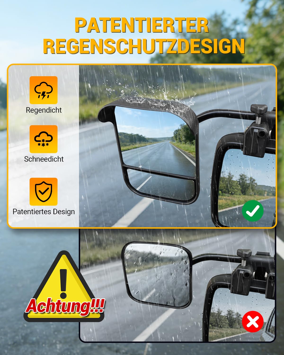 Wohnwagen Spiegel Auto Caravanspiegel Spiegelverbreiterung Wohnwagen Universal Doppelter Konvexer Spiegel mit Klemmen und Integriertem Regenabweiser für PKW (2 Stück)