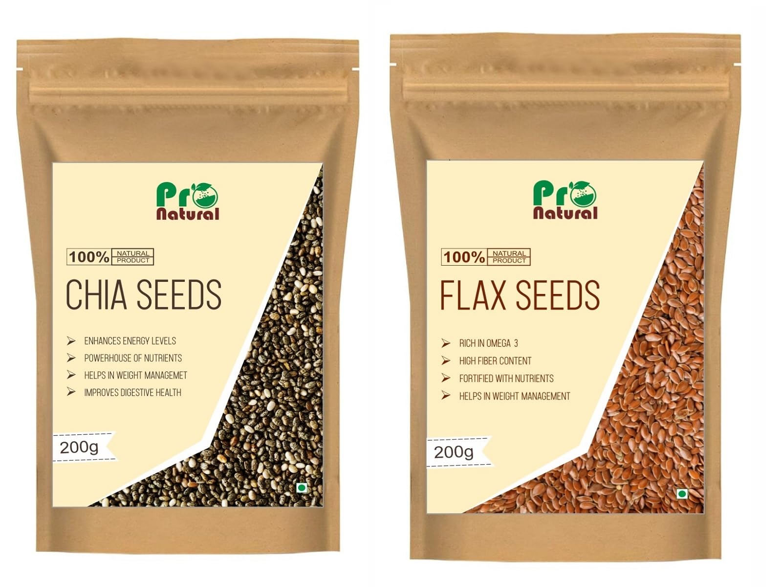 Pronatural Combo Pack of Raw Chia Seeds & Brown Flax Seeds 200g each, 400gms (200gX2) (B0CCMWBGR4) Amazon Price History, Amazon Price Tracker
