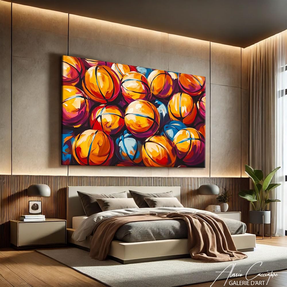 Quadro da basket – Poster decorativo da parete sportivo – Stampa su tela arancione – Quadro Street Art grande formato – Decorazione per camera da letto adolescente – Regalo per fan di basket (60 x 40