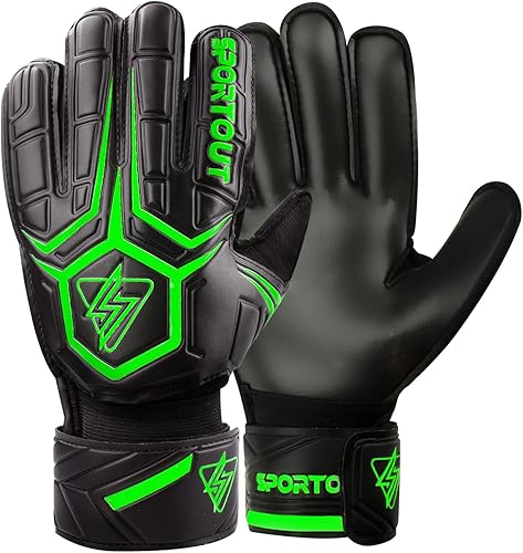 Sportout Guantes de portero, guantes de portero con protección para los dedos, guantes de portero de fútbol transpirables, látex de 0.157 in, para
