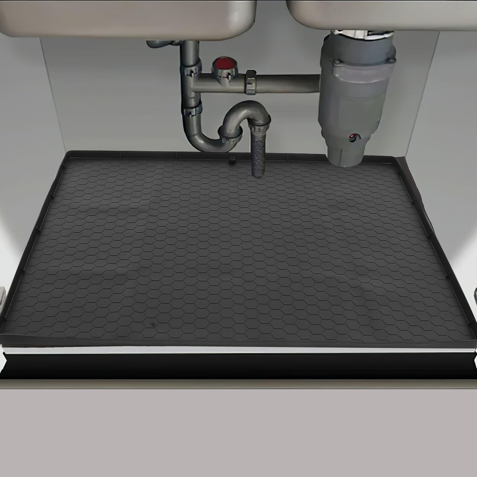 ERINGOGO Alfombrilla Filtraciones Fregadero de Cocina Debajo el del y para Baño Gabinete Revestimiento de Goma Negro de 23.6x23.6 Pulgadas Que Protege Previene