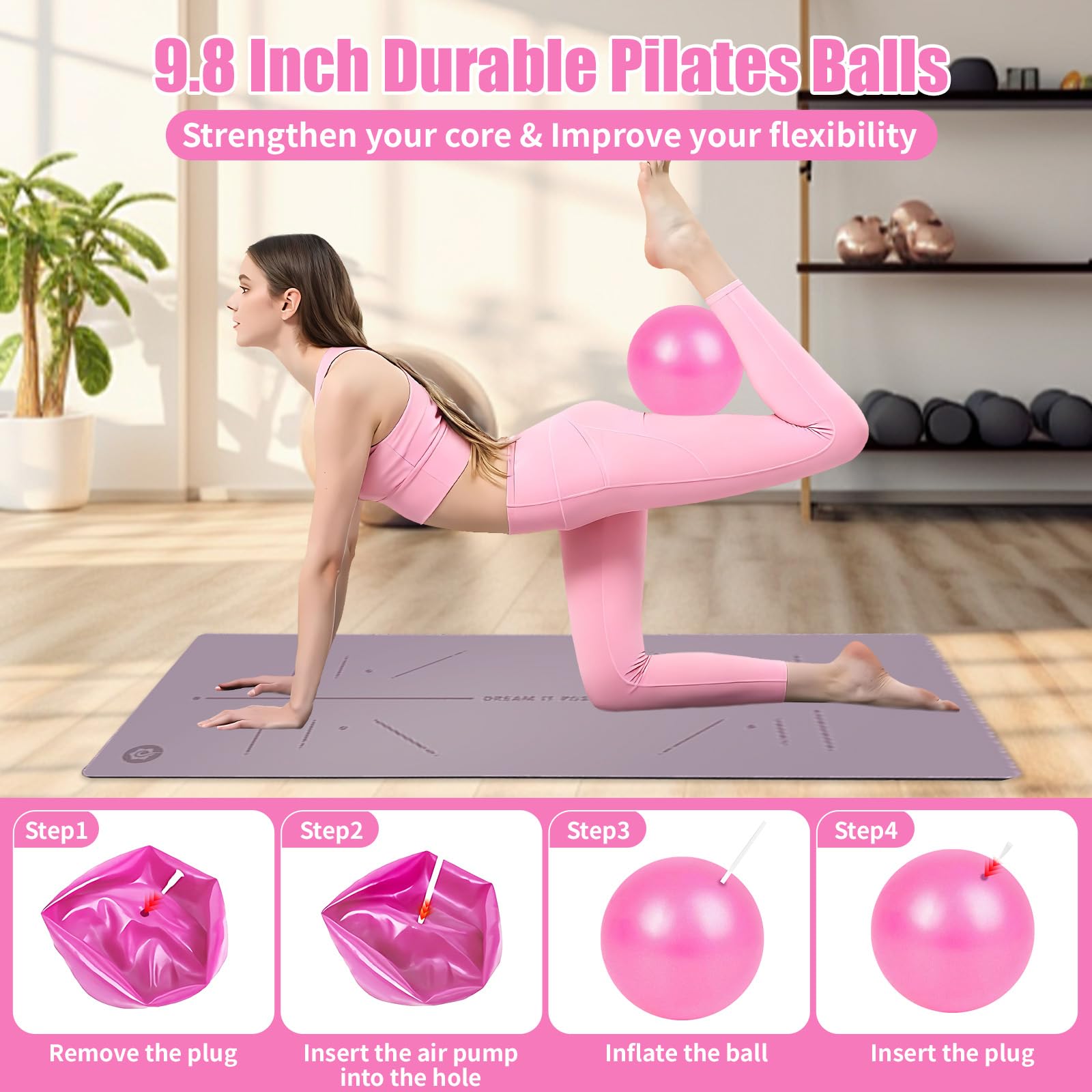 Pilates Set, 13 Teiliges Pilates Essential Kit für Frauen, Pilates Zubehör Set mit Pilates Ring, Yoga Ball, Fitnessbänder, Grip Socken, Pilates Set für Zuhause Bauch Beine Po Studio-Workout