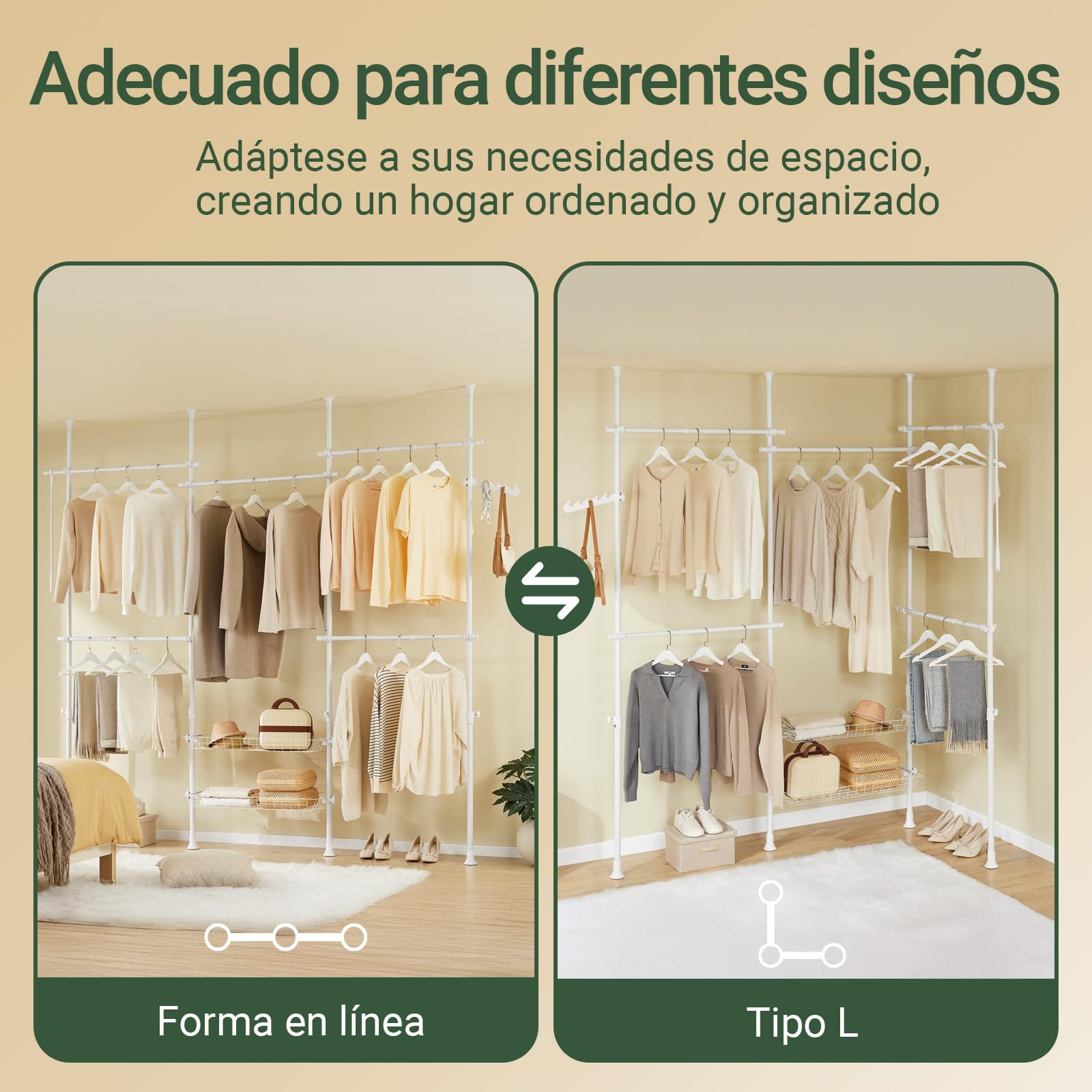SoBuy Barra Telescópica Perchero Burro Ropa Resistente, Armario Abierto Ajustable con Barras y Estantes para Dormitorio y Vestidor, Blanco KLS04-II-W