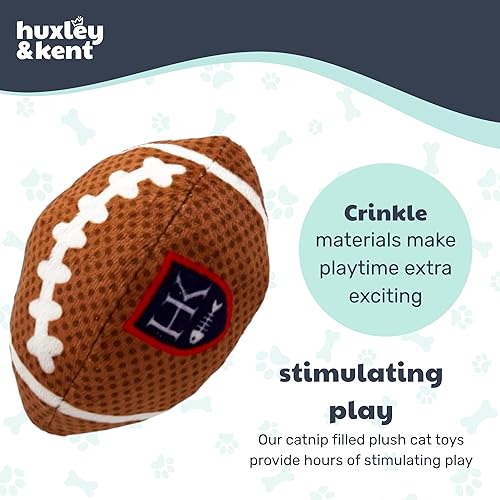 Miniatura 7 de Huxley & Kent Juguete de peluche para gatos HK Football - Fuerte relleno de hierba gatera - Juguete interactivo de felpa para gatito y gato con