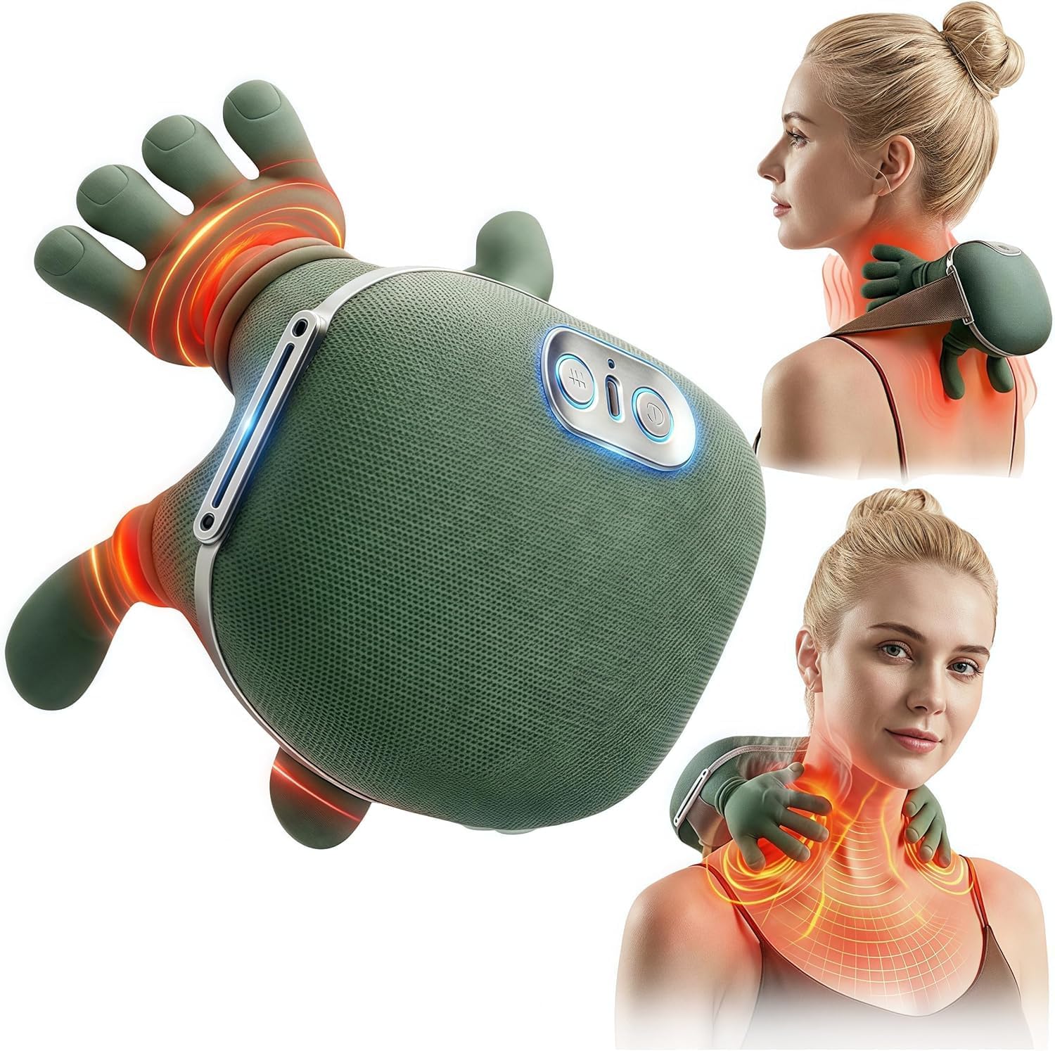 Neck Massager with Heat Electric Shoulder & Cervical Massage for Pain Relief deep Tissue Massage Heated 4D Kneading Bionic Heated Massager for Neck, Back, Shoulder (GREEN)-image-20