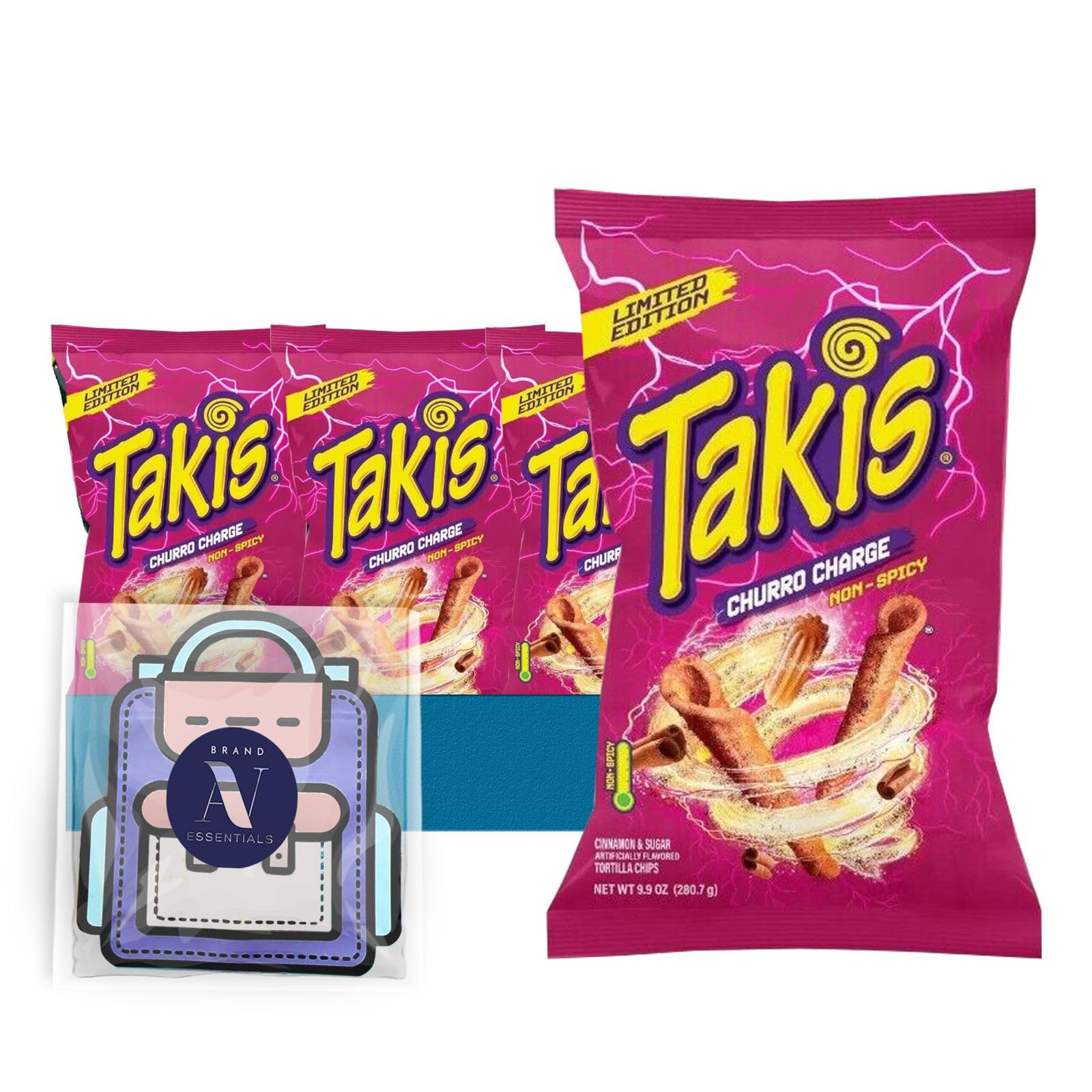 Takis - Lavinia Essentials Bundle: 6-Pack of Churro Charge Sharing Size Bag, Hot Chili Pepper Rolled Tortilla Chips 9.9 oz Bag + 1 Utility Prop